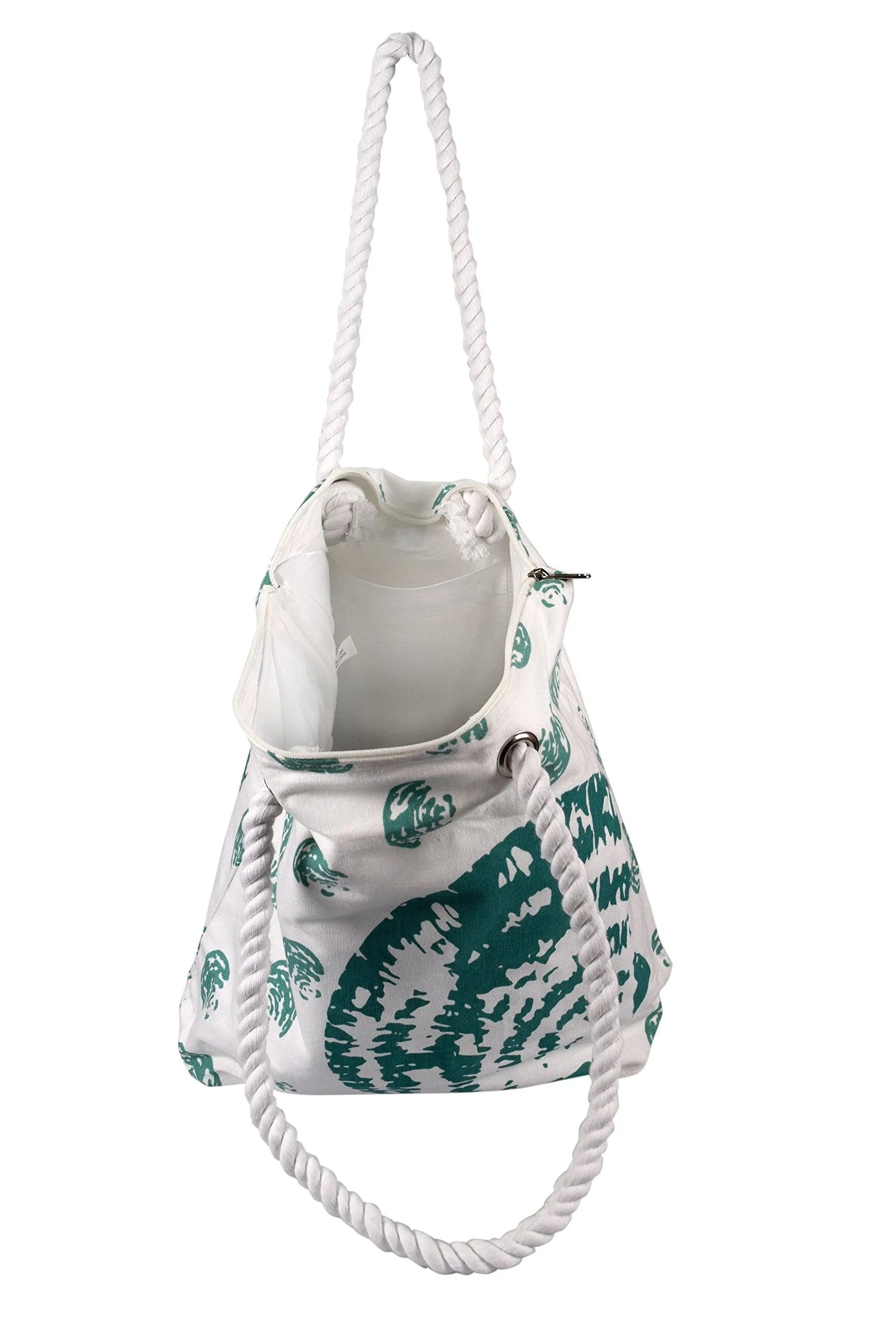 100% Cotton Seashells Print Canvas Classy Beach Tote Handbags