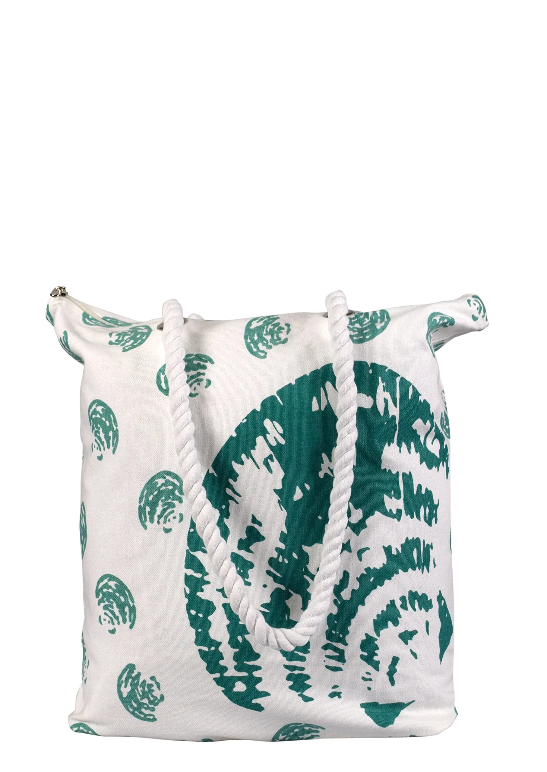 100% Cotton Seashells Print Canvas Classy Beach Tote Handbags
