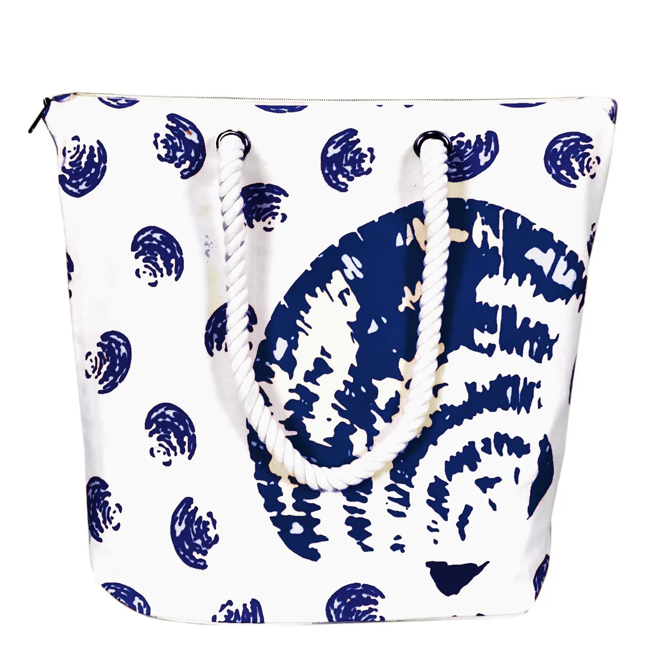 100% Cotton Seashells Print Canvas Classy Beach Tote Handbags