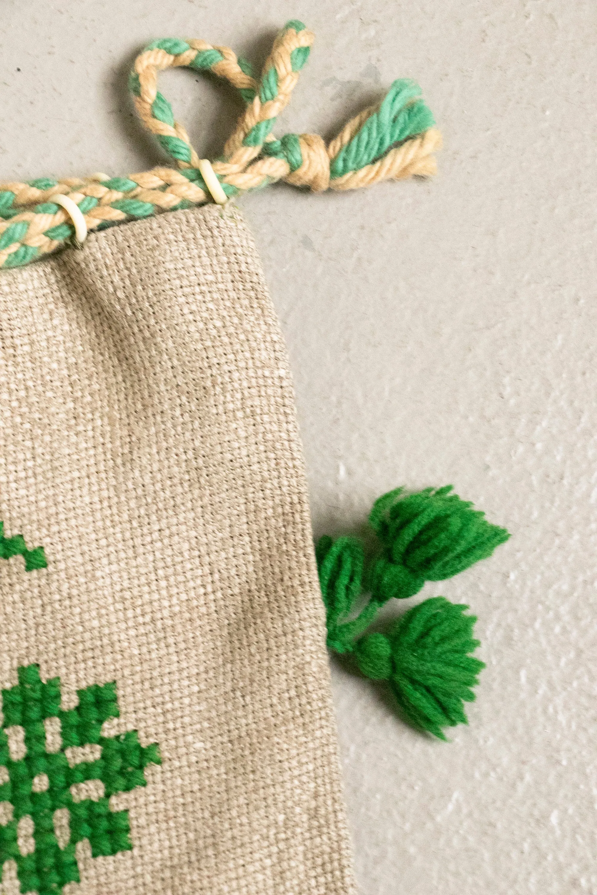 1940s Purse Embroidered Linen Drawstring Bag