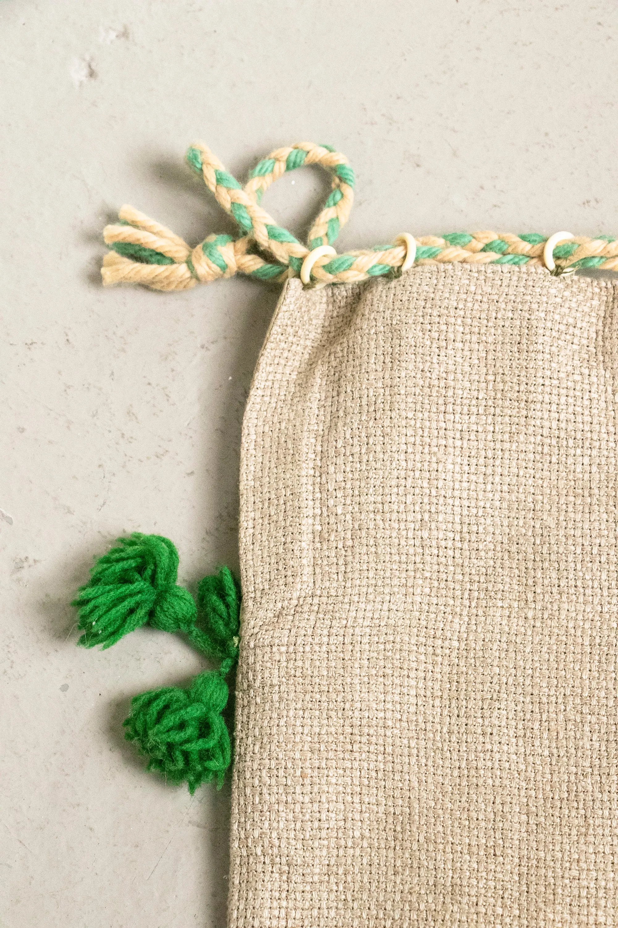 1940s Purse Embroidered Linen Drawstring Bag