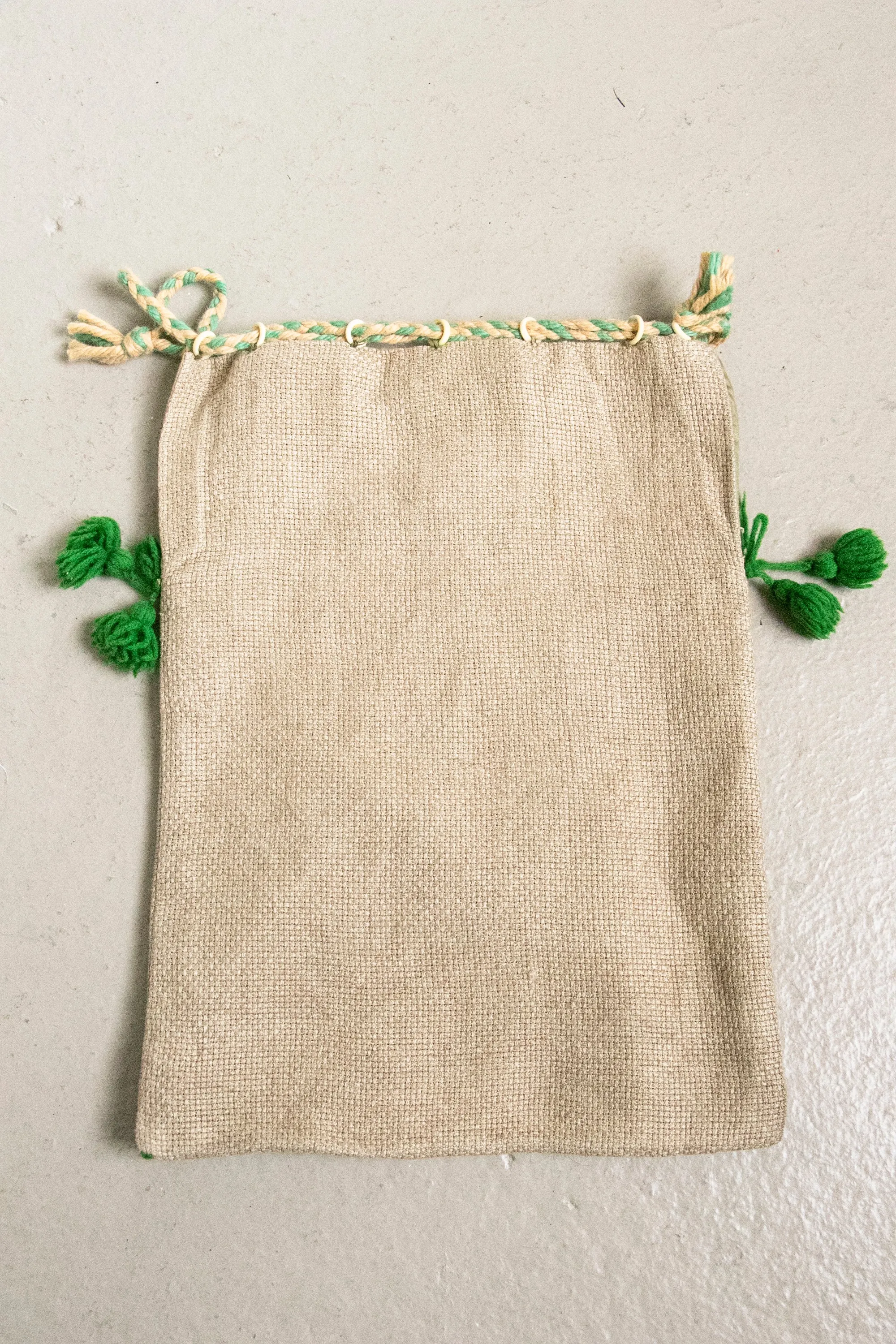 1940s Purse Embroidered Linen Drawstring Bag