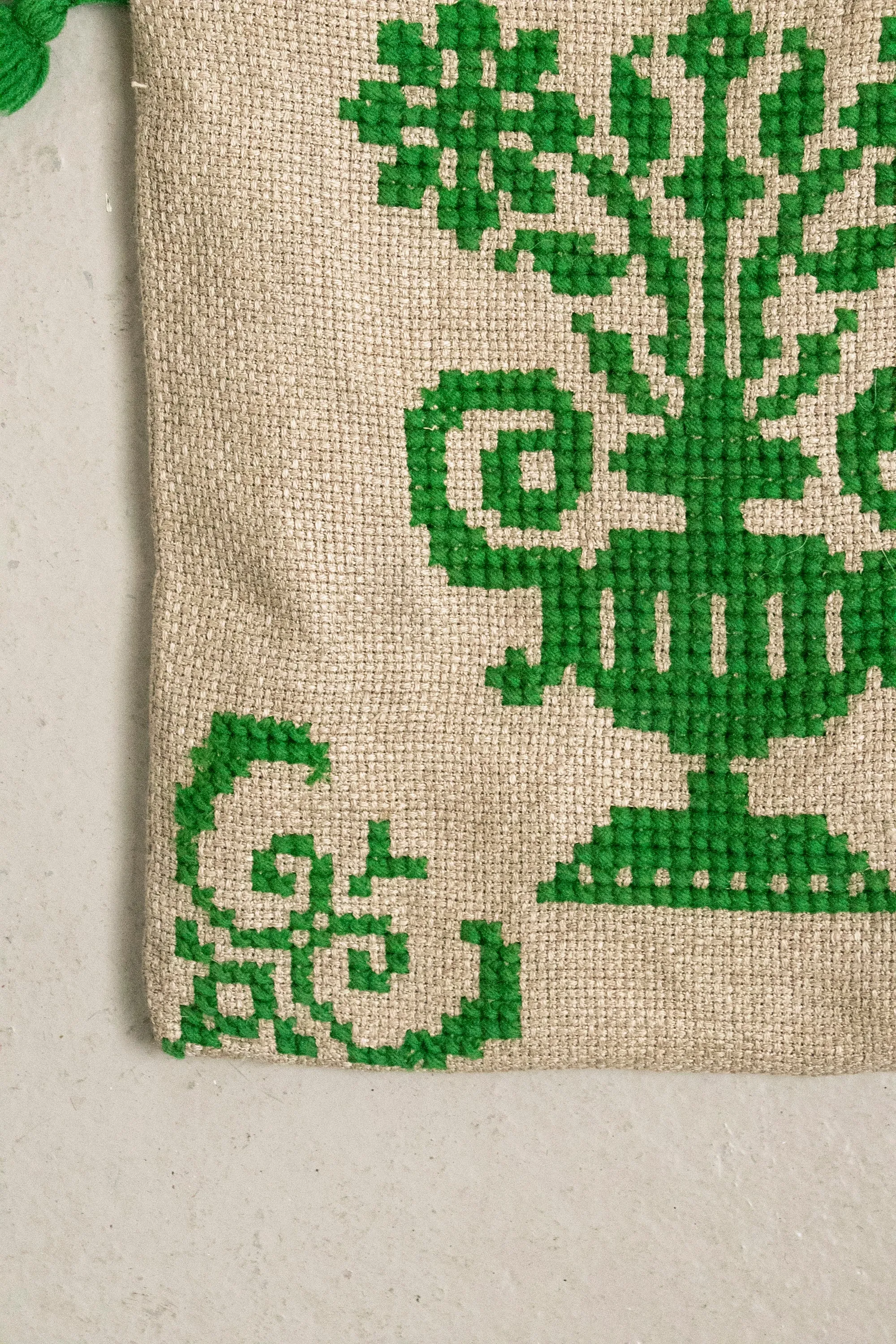 1940s Purse Embroidered Linen Drawstring Bag