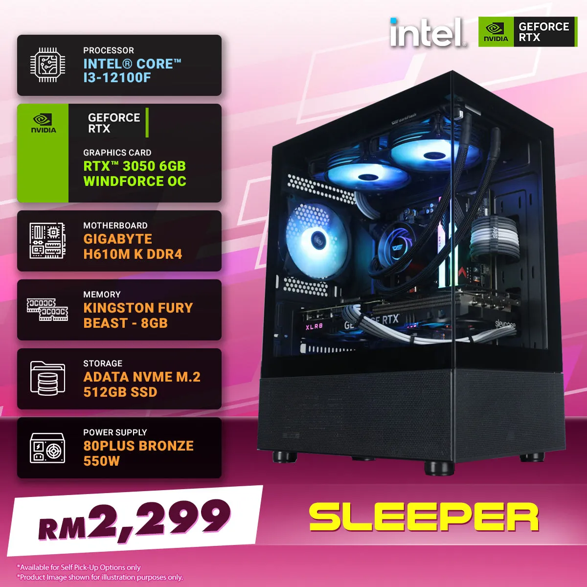 ALL IT PC Package - SLEEPER | Intel Core i3-12100F / RTX 3050 6G / 8GB RAM / 512GB SSD