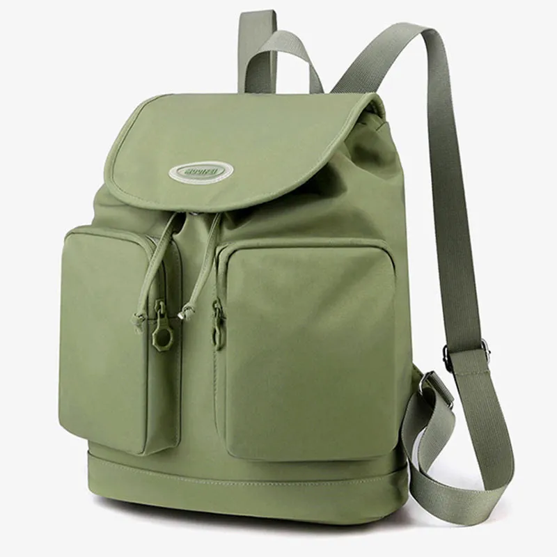 Backpack For Women Simple Drawstring Closure Waterproof Nylon Travel Bag