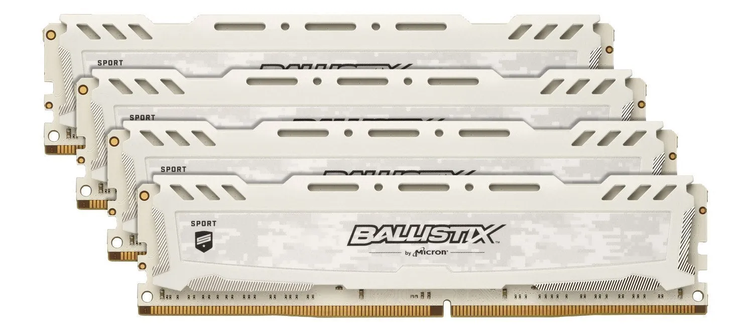 Ballistix Sport LT 32GB Kit (8GBx4) DDR4 2666 MT/s (PC4-21300) CL16 DR x8 DIMM 288-Pin - BLS4K8G4D26BFSC (White)