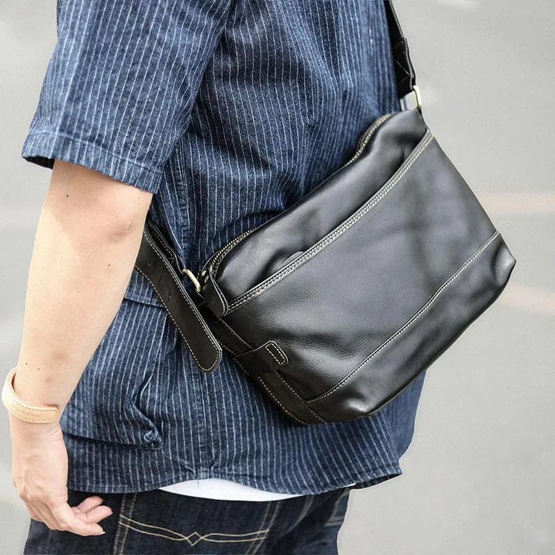 Black Leather Mens Casual 10" Courier Bags Messenger Bag Coffee Brown Postman Bag For Men