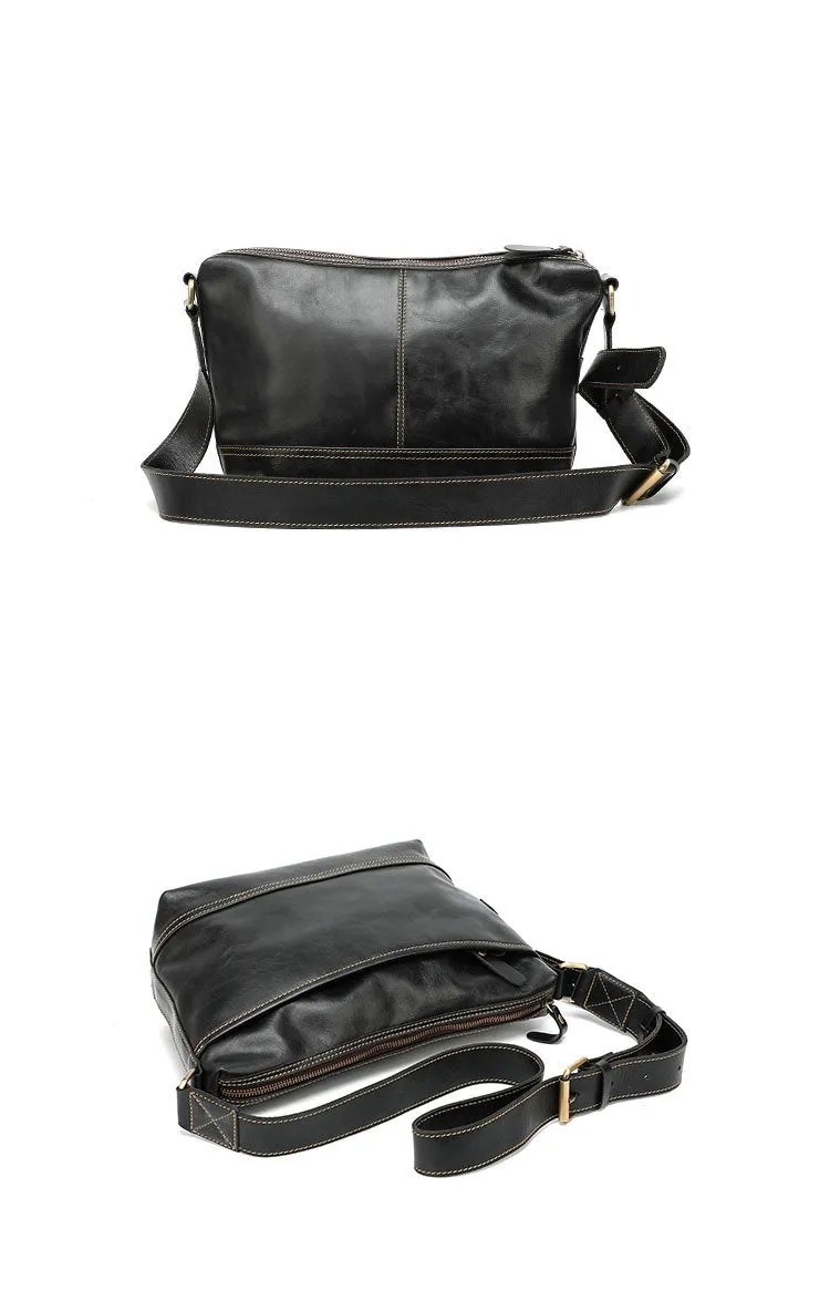 Black Leather Mens Casual 10" Courier Bags Messenger Bag Coffee Brown Postman Bag For Men