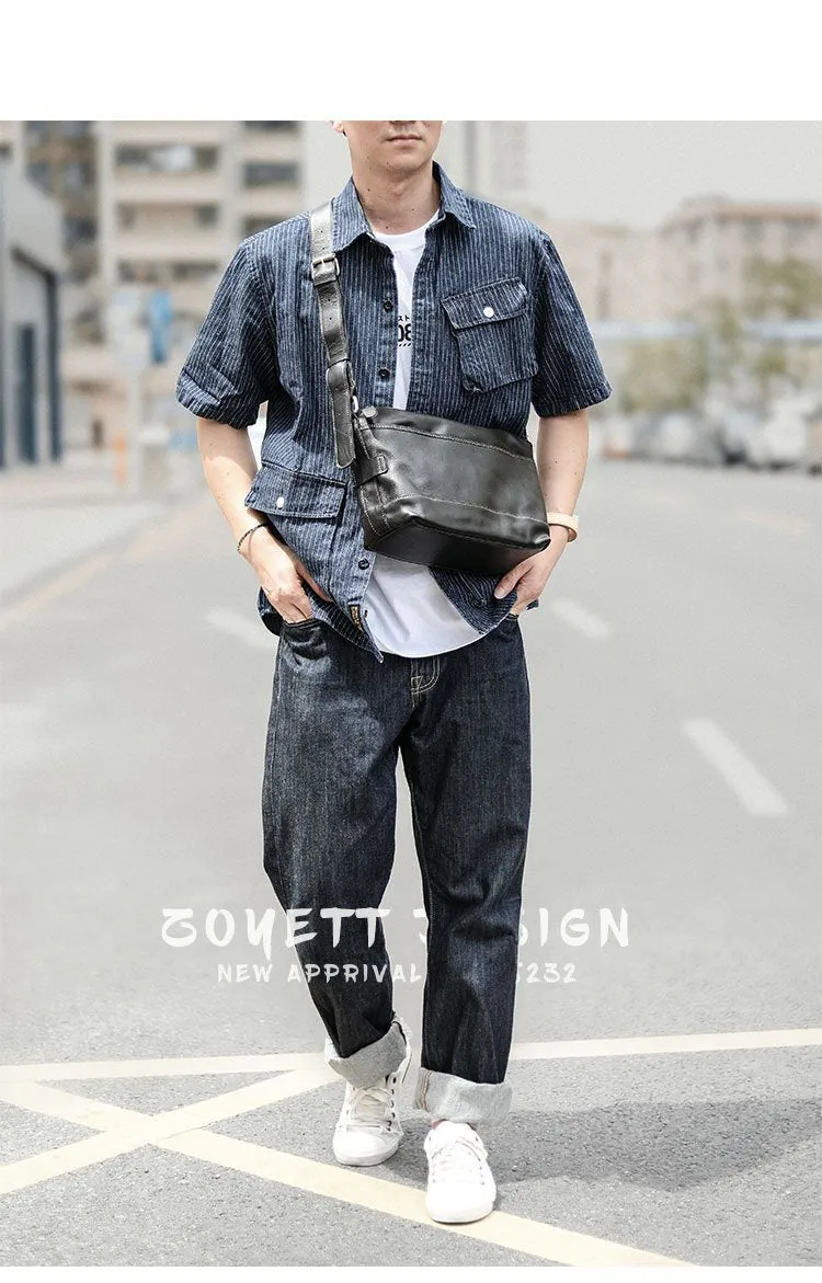 Black Leather Mens Casual 10" Courier Bags Messenger Bag Coffee Brown Postman Bag For Men