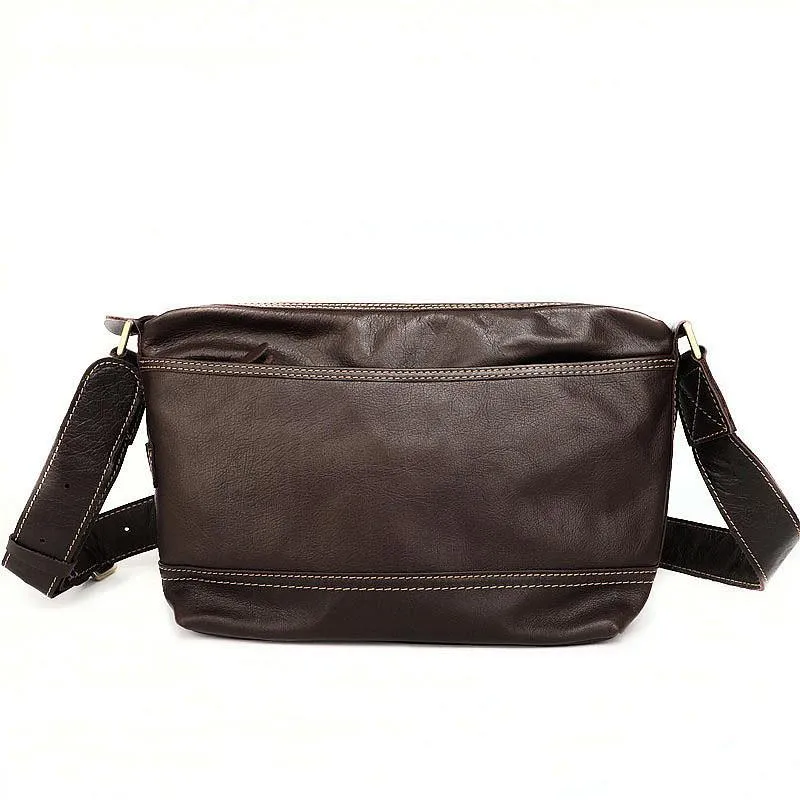 Black Leather Mens Casual 10" Courier Bags Messenger Bag Coffee Brown Postman Bag For Men