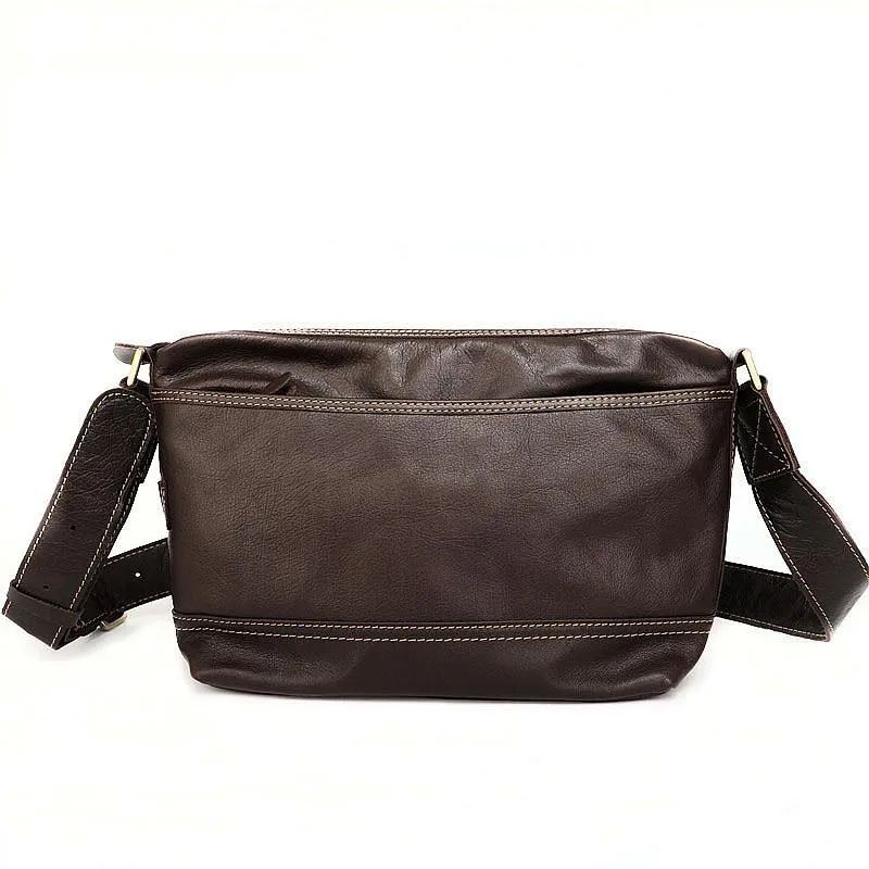 Black Leather Mens Casual 10" Courier Bags Messenger Bag Coffee Brown Postman Bag For Men