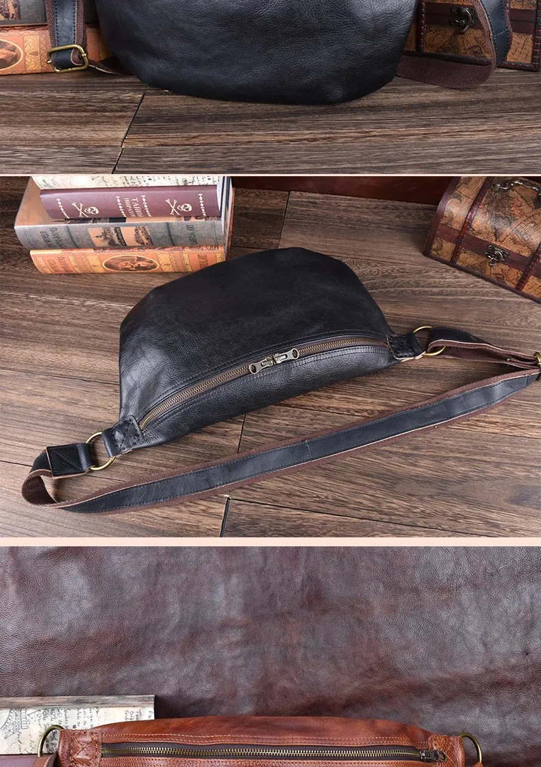 Black Leather Mens Large Sling Bag Leather Mens Big Sling Bag Sling Bags For Big Men