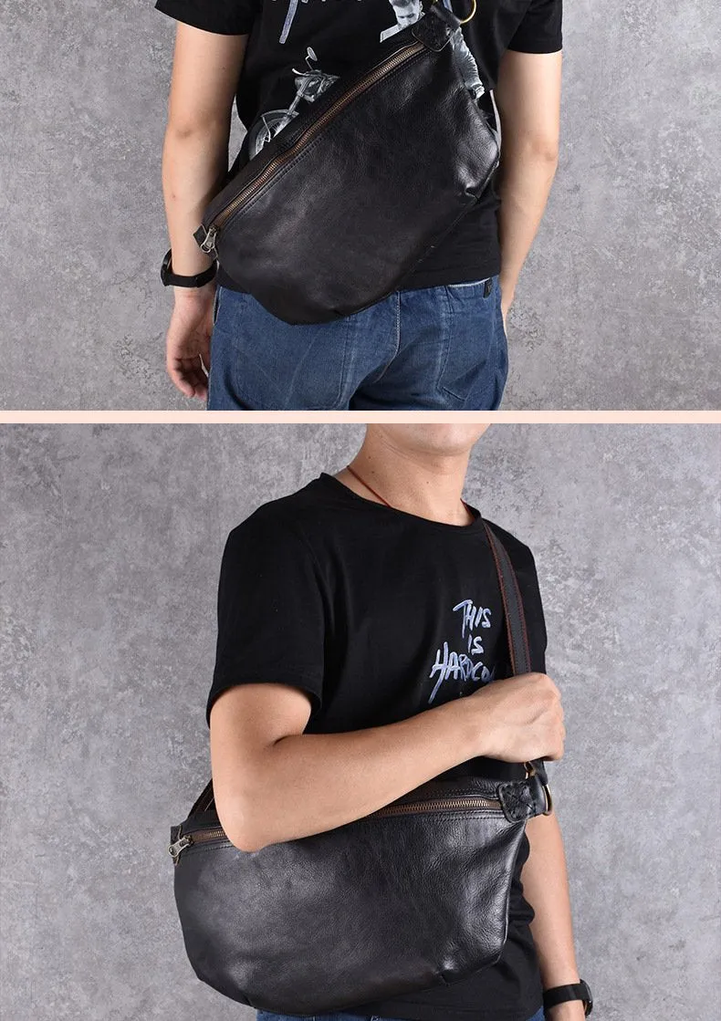 Black Leather Mens Large Sling Bag Leather Mens Big Sling Bag Sling Bags For Big Men