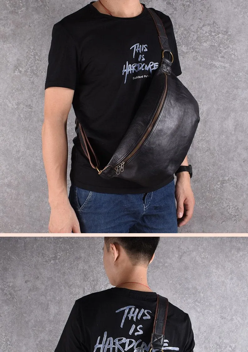 Black Leather Mens Large Sling Bag Leather Mens Big Sling Bag Sling Bags For Big Men