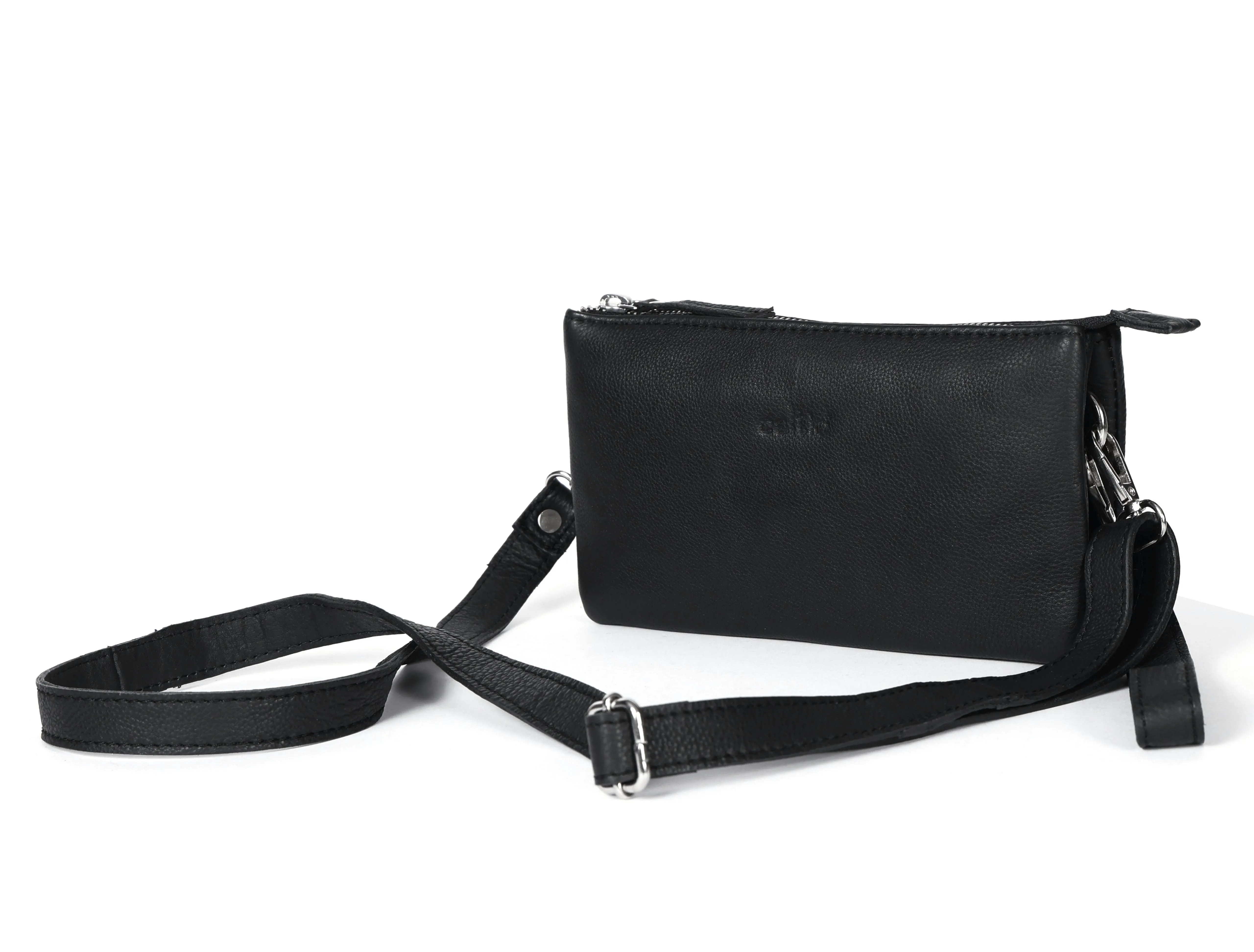 Black Smooth Leather Sling Bag: Timeless Elegance Meets Modern Convenience. Art: BG-1571