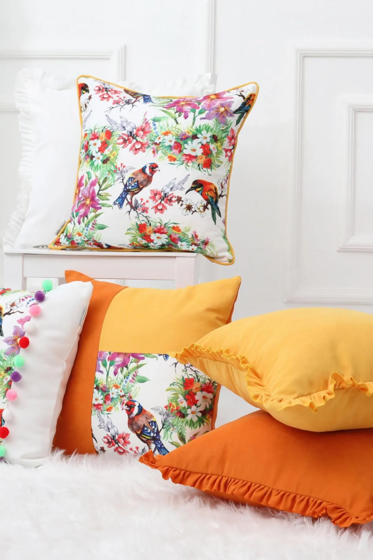 Boho Decorative Throw Pillow Covers, Cushion Covers (18 x 18 inch) Modern Velvet Look Colorful Patterned Soft Texture Polyester Square,K-123