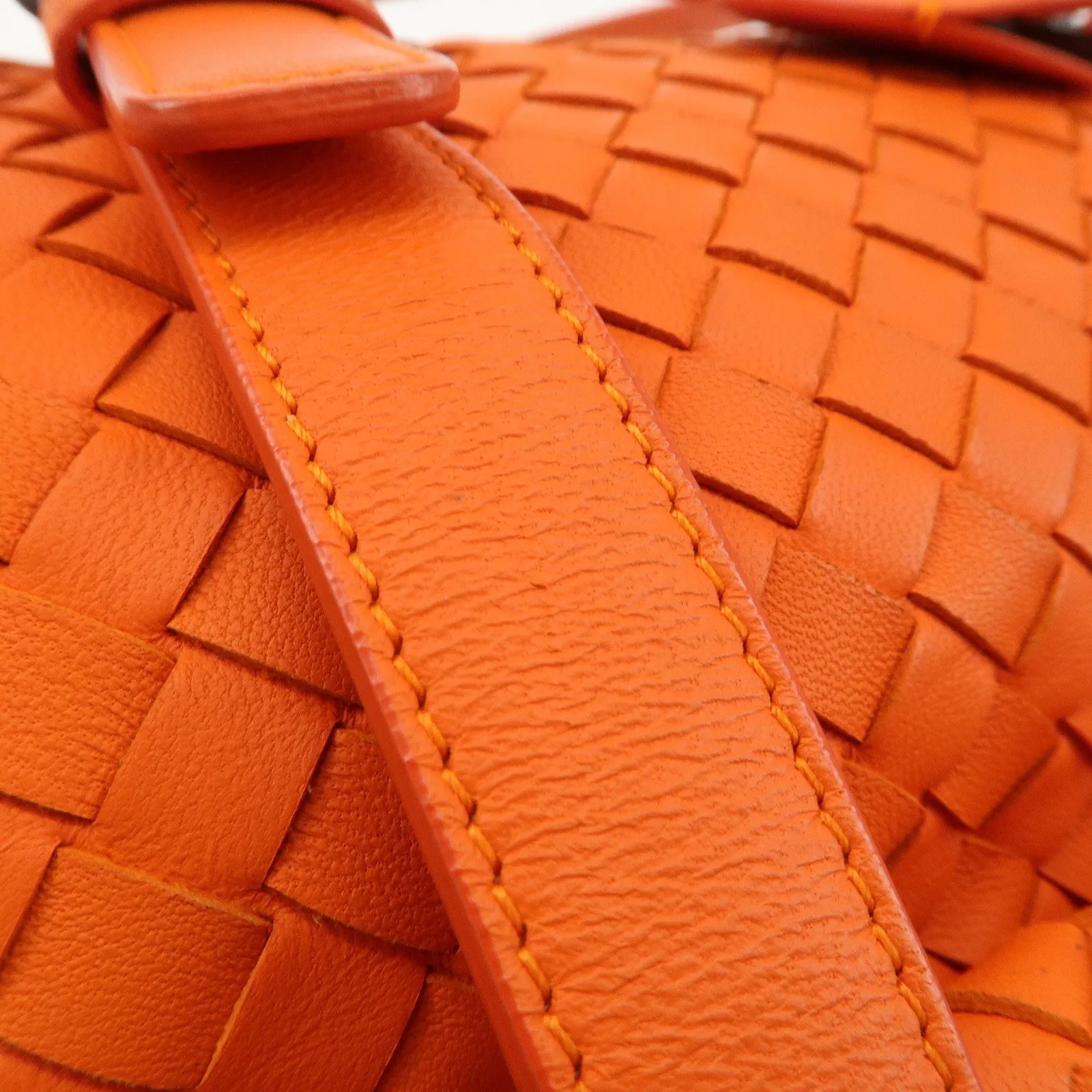 BOTTEGA VENETA Intrecciato Leather Boston Bag Hand Bag Orange Used
