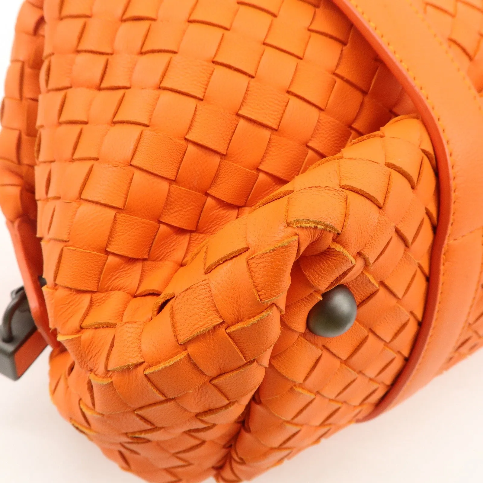 BOTTEGA VENETA Intrecciato Leather Boston Bag Hand Bag Orange Used