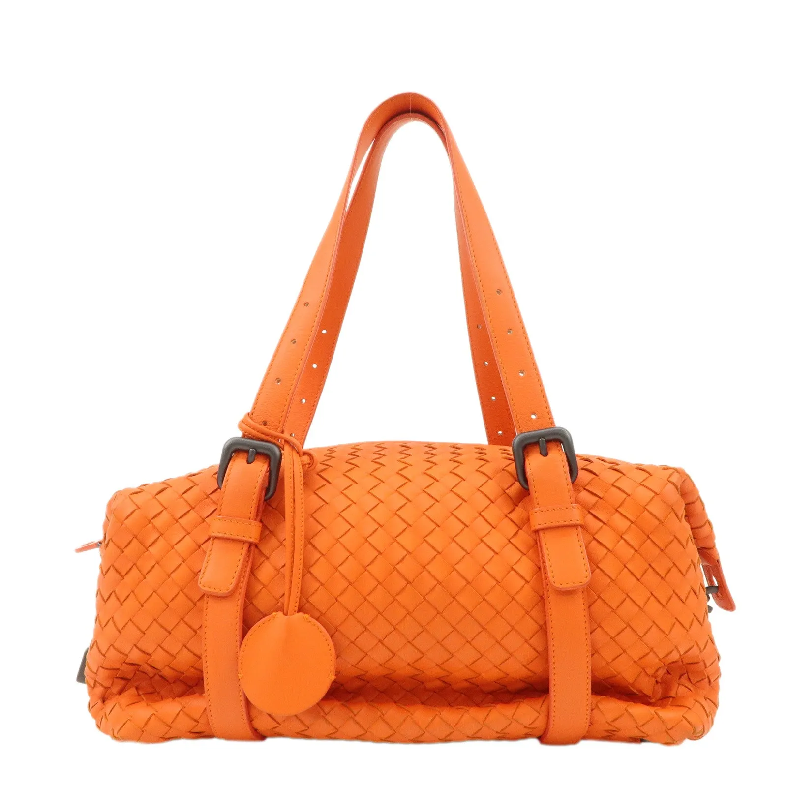 BOTTEGA VENETA Intrecciato Leather Boston Bag Hand Bag Orange Used