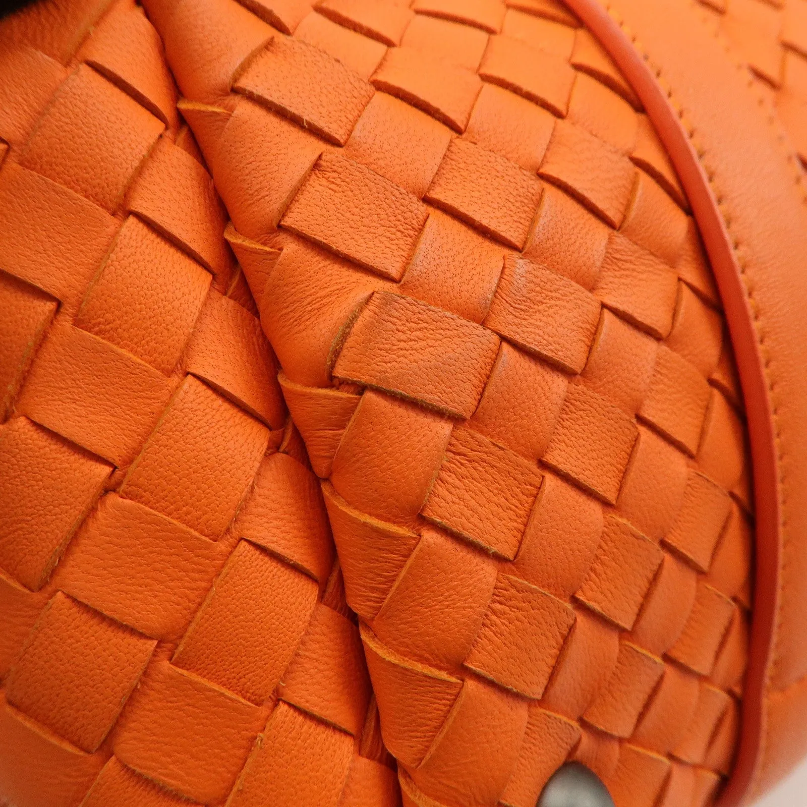 BOTTEGA VENETA Intrecciato Leather Boston Bag Hand Bag Orange Used
