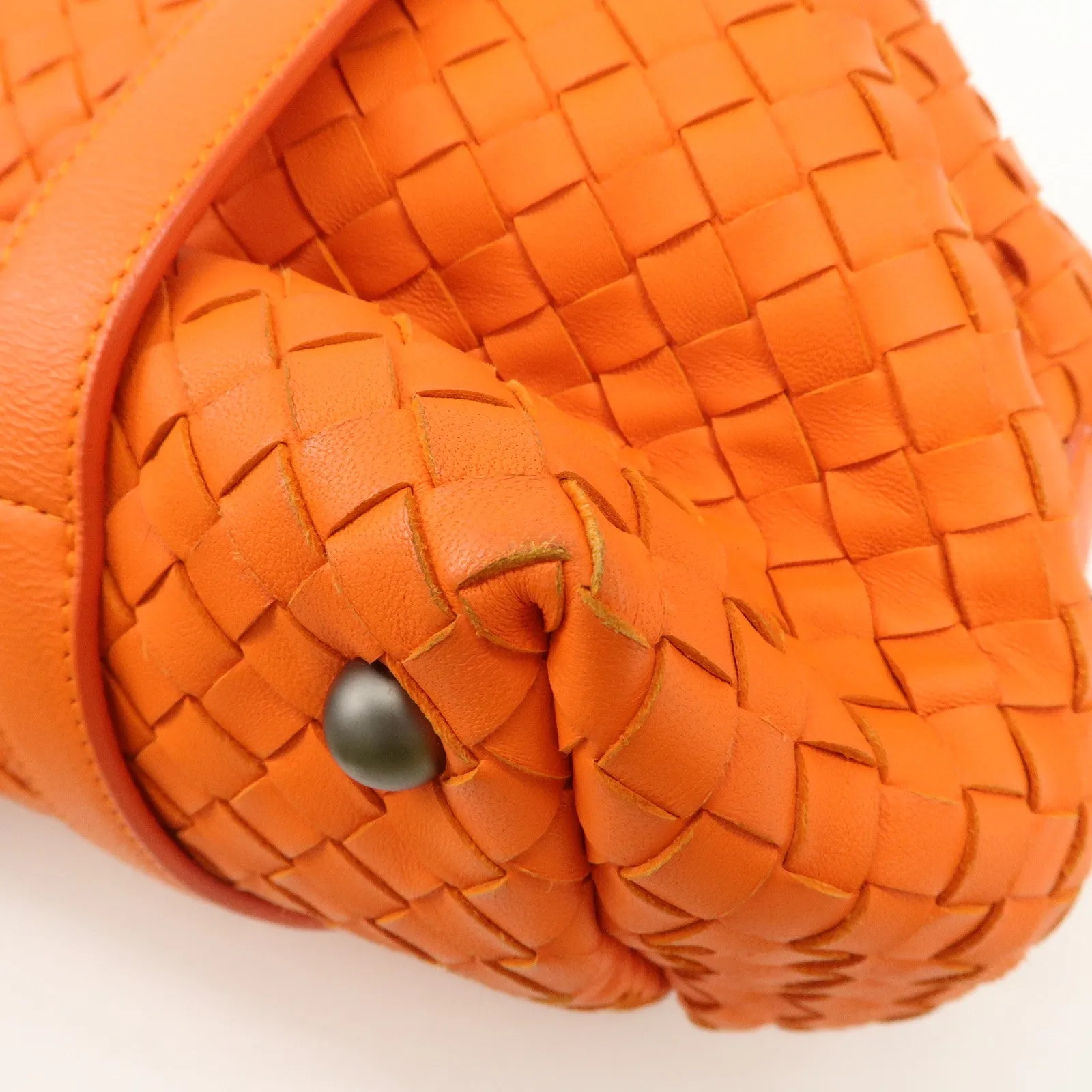 BOTTEGA VENETA Intrecciato Leather Boston Bag Hand Bag Orange Used