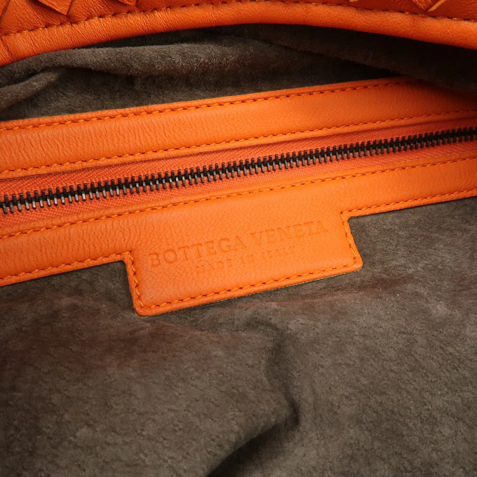 BOTTEGA VENETA Intrecciato Leather Boston Bag Hand Bag Orange Used