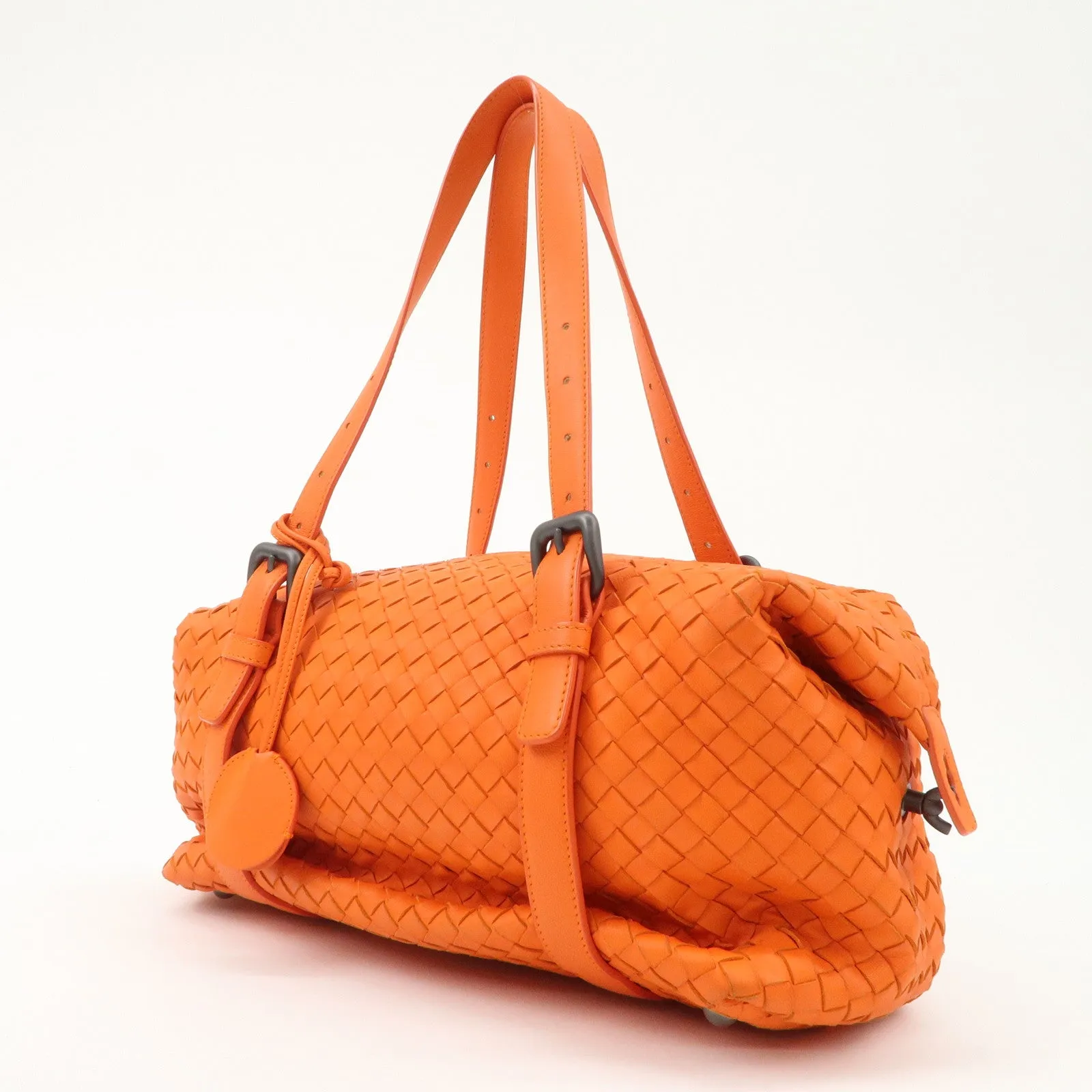BOTTEGA VENETA Intrecciato Leather Boston Bag Hand Bag Orange Used