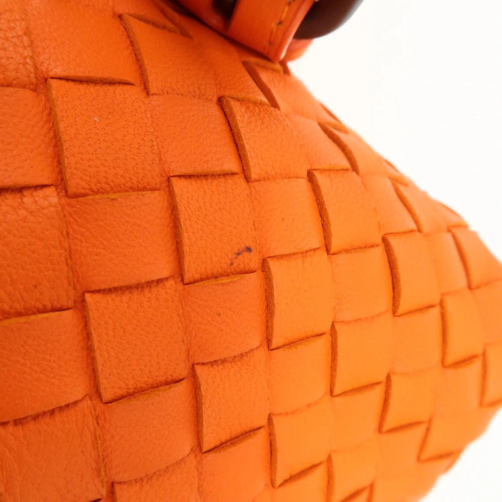 BOTTEGA VENETA Intrecciato Leather Boston Bag Hand Bag Orange Used