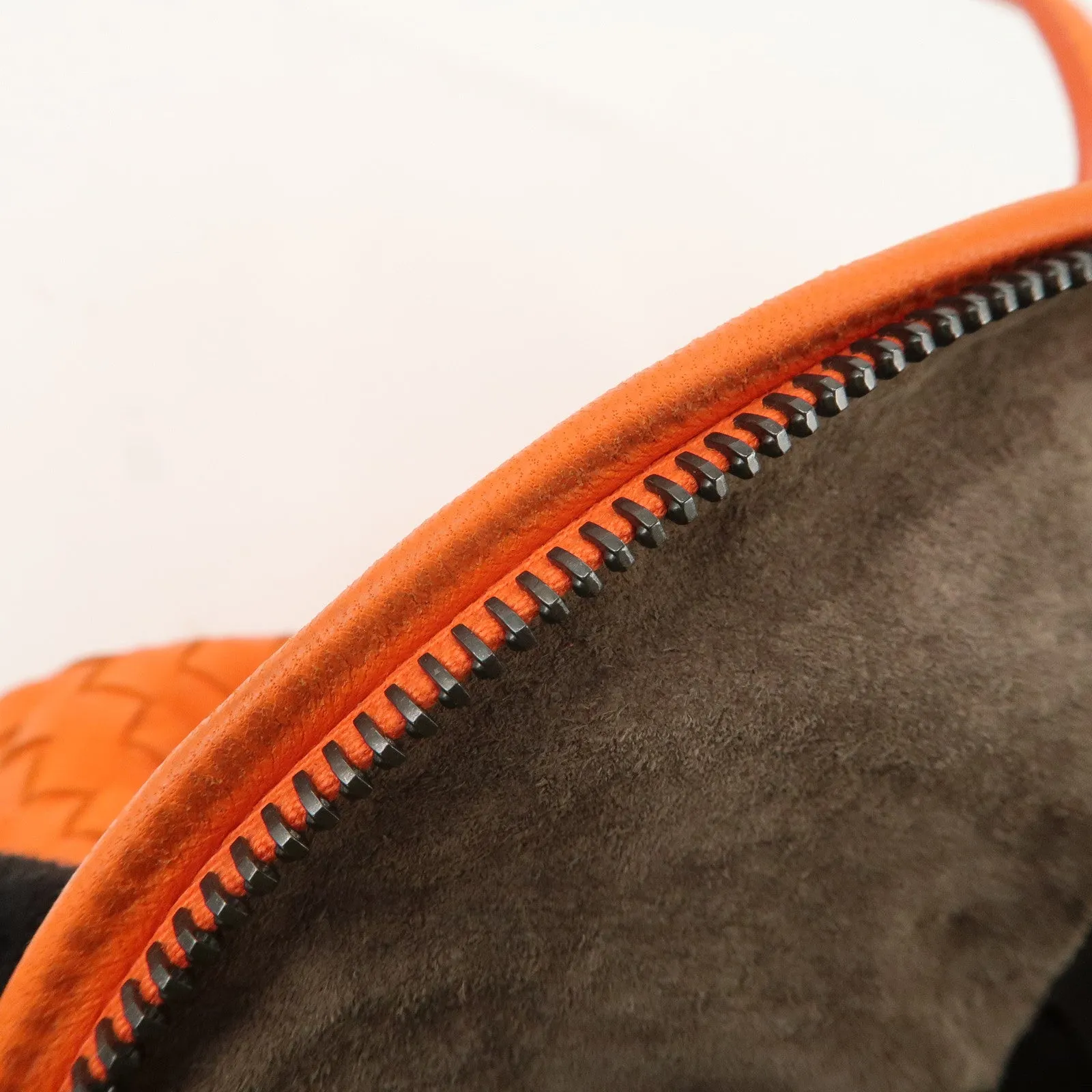 BOTTEGA VENETA Intrecciato Leather Boston Bag Hand Bag Orange Used