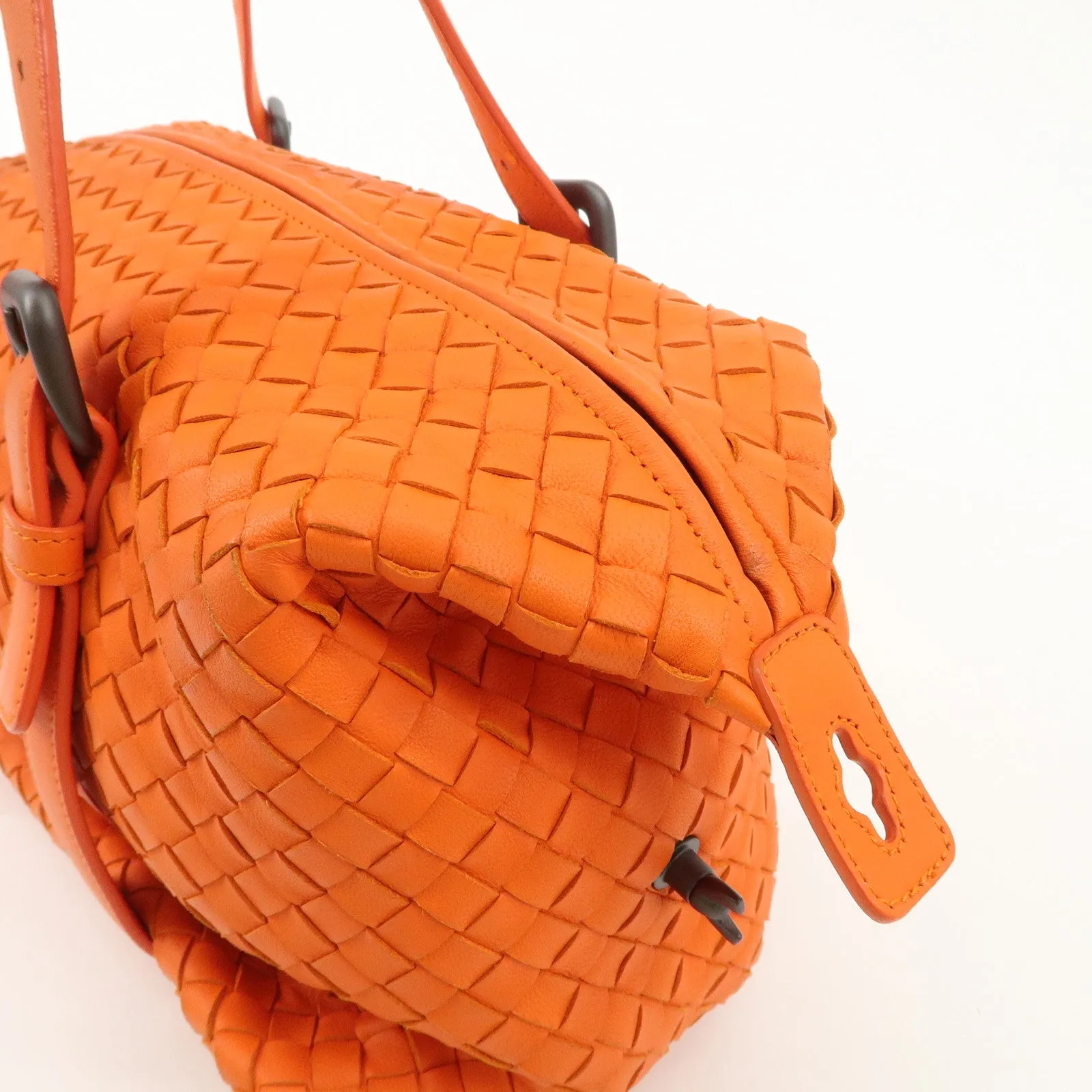 BOTTEGA VENETA Intrecciato Leather Boston Bag Hand Bag Orange Used
