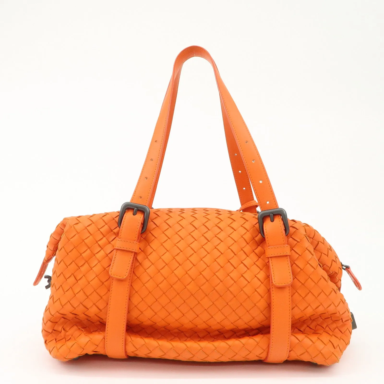 BOTTEGA VENETA Intrecciato Leather Boston Bag Hand Bag Orange Used