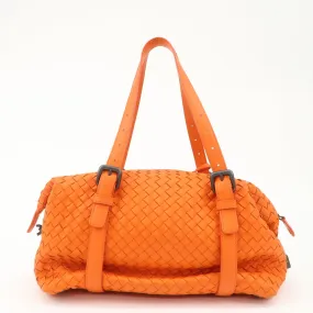 BOTTEGA VENETA Intrecciato Leather Boston Bag Hand Bag Orange Used