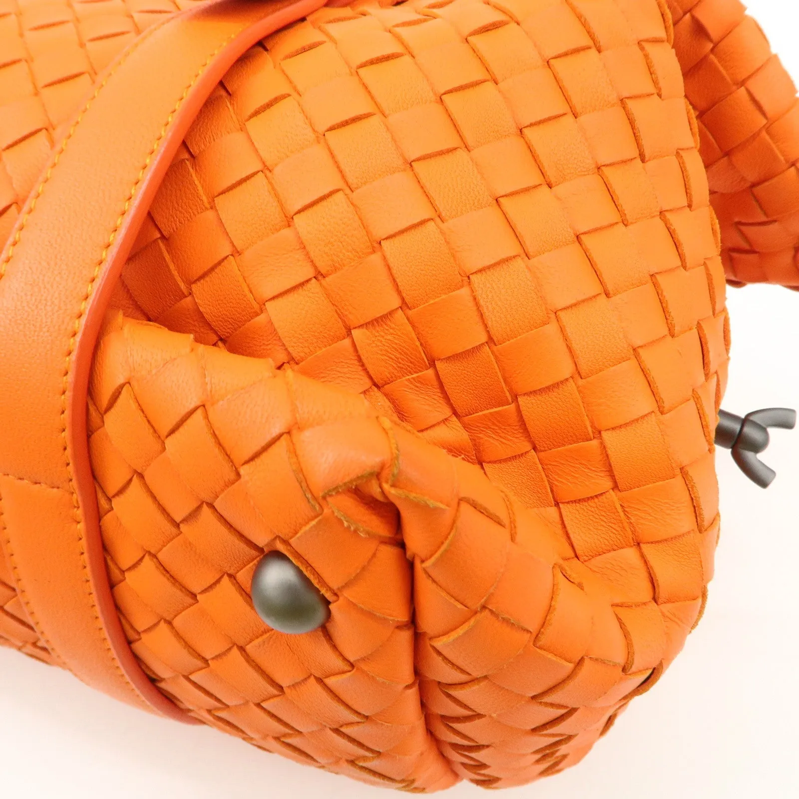 BOTTEGA VENETA Intrecciato Leather Boston Bag Hand Bag Orange Used