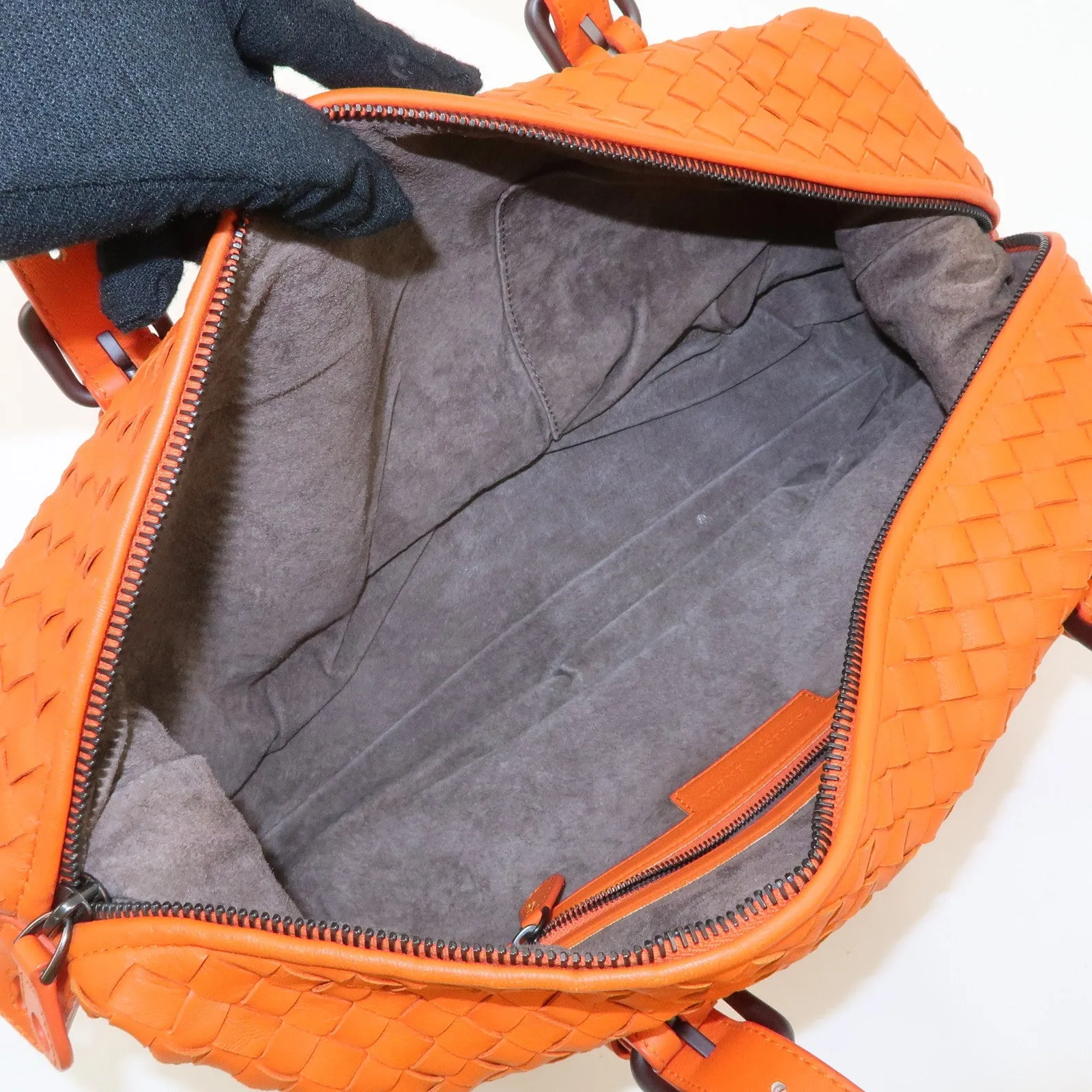 BOTTEGA VENETA Intrecciato Leather Boston Bag Hand Bag Orange Used
