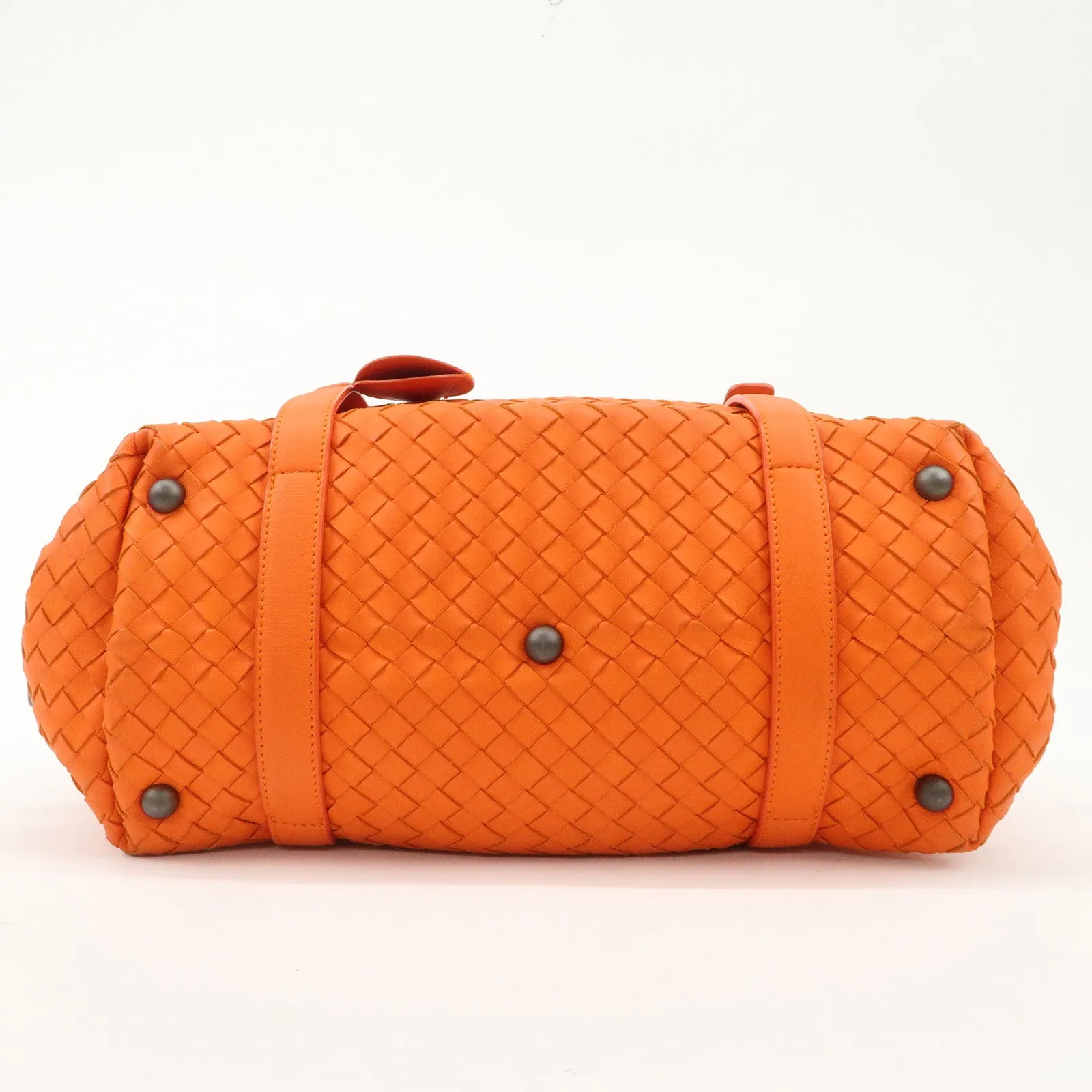 BOTTEGA VENETA Intrecciato Leather Boston Bag Hand Bag Orange Used