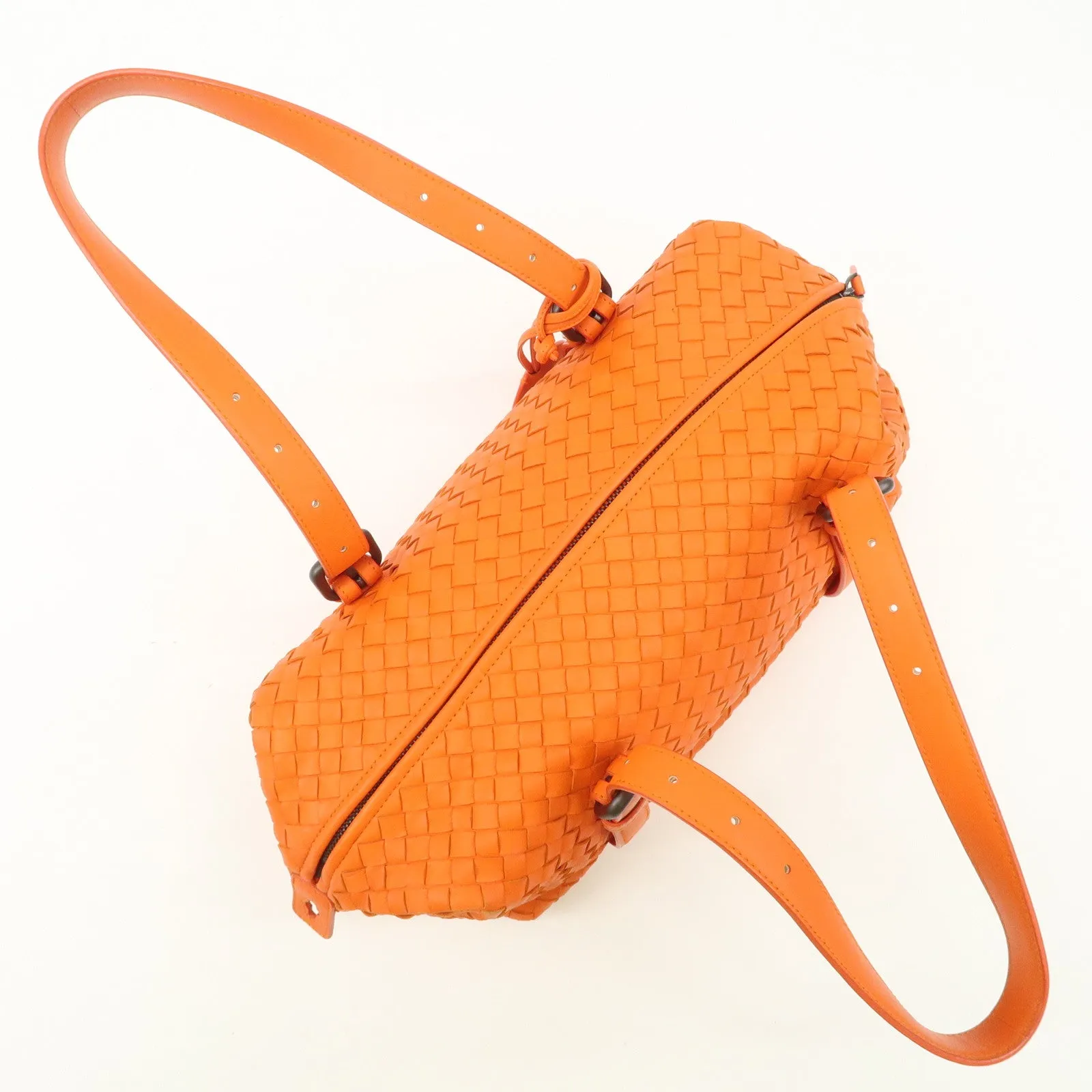 BOTTEGA VENETA Intrecciato Leather Boston Bag Hand Bag Orange Used