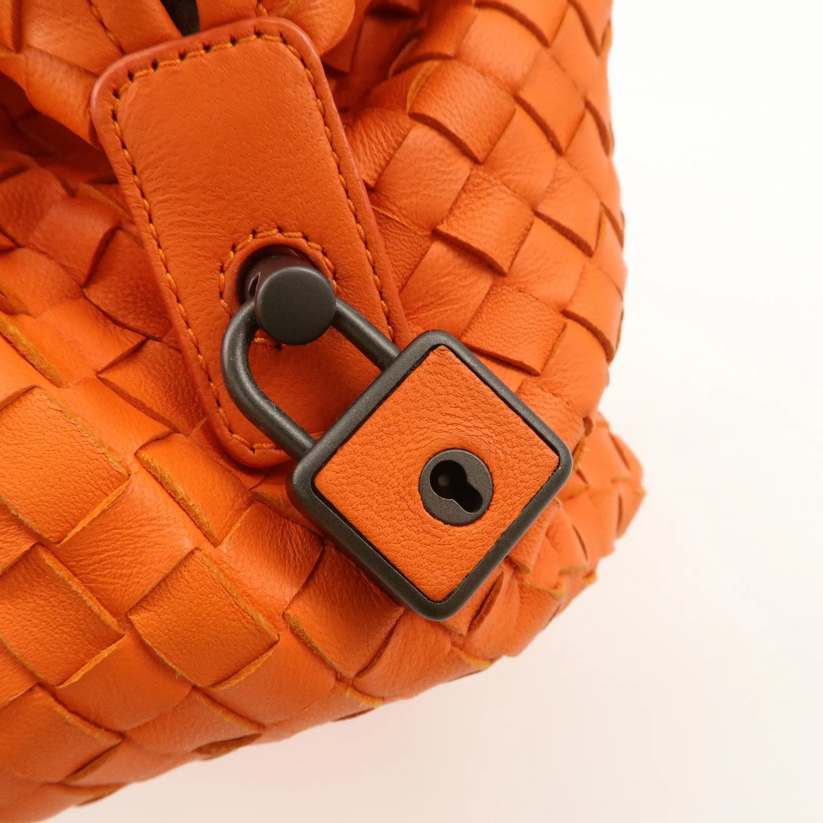 BOTTEGA VENETA Intrecciato Leather Boston Bag Hand Bag Orange Used