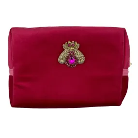 Bright pink make-up bag & jewelled insect - recycled velvet