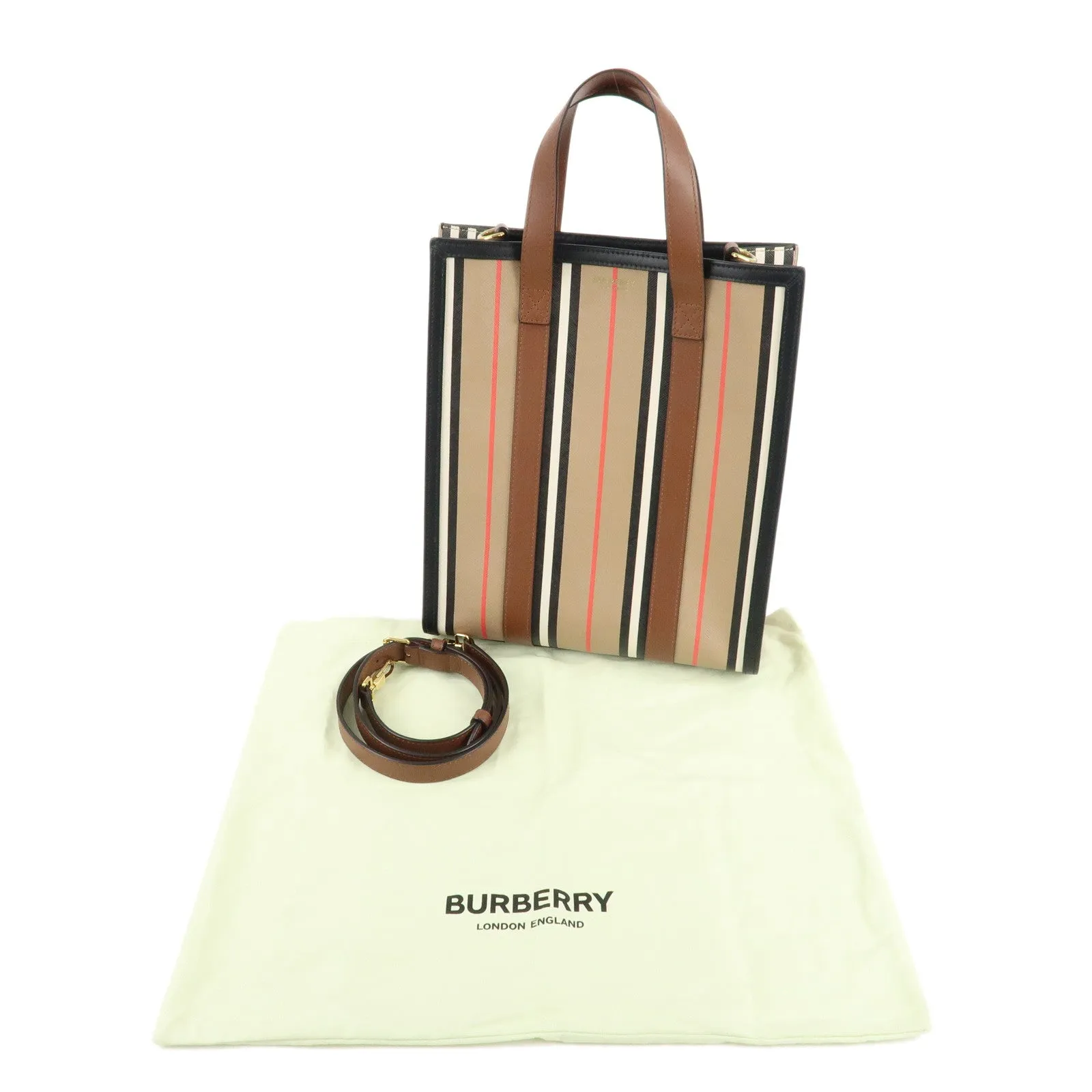 BURBERRY PVC Leather Icon Stripe 2Way Tote Bag Hand Bag Used