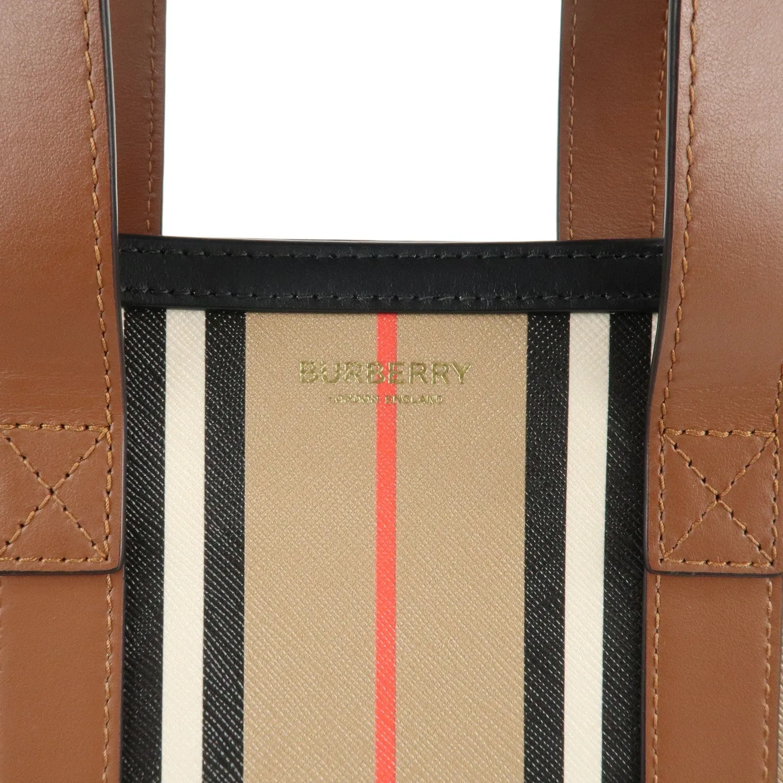 BURBERRY PVC Leather Icon Stripe 2Way Tote Bag Hand Bag Used