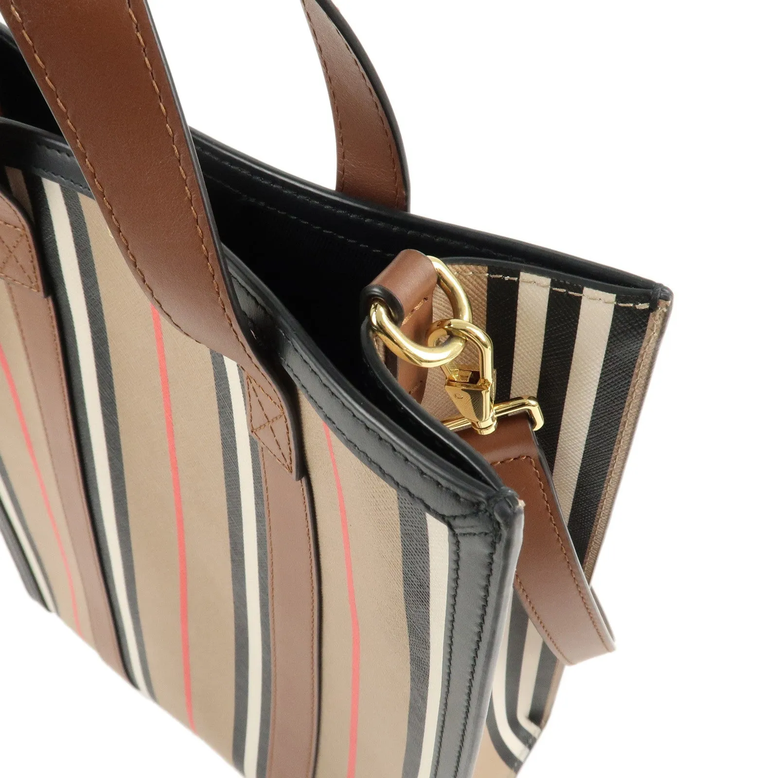 BURBERRY PVC Leather Icon Stripe 2Way Tote Bag Hand Bag Used