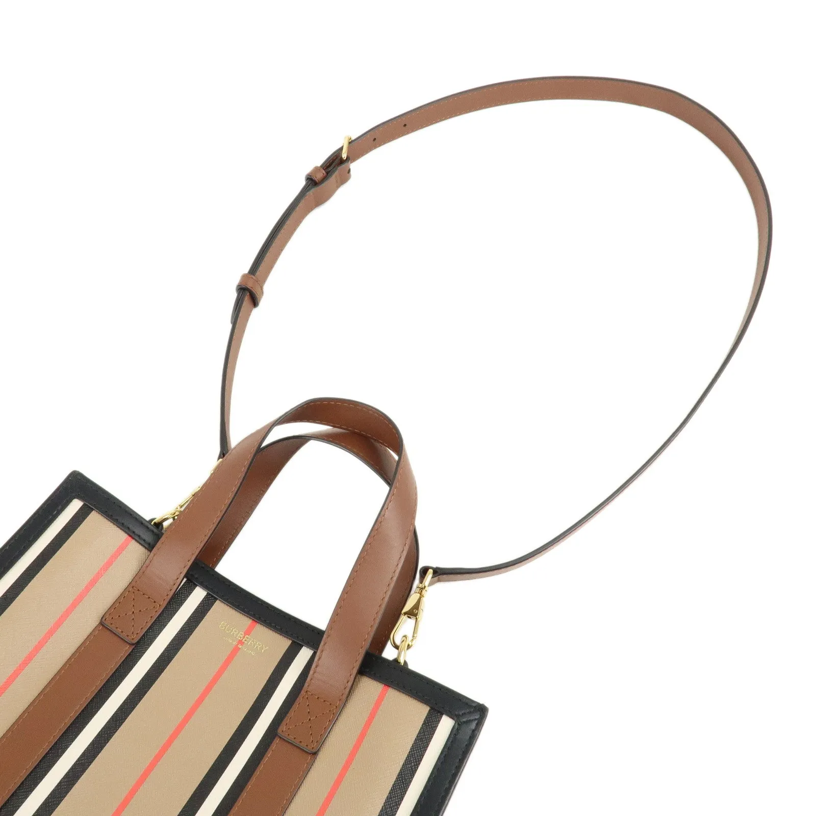 BURBERRY PVC Leather Icon Stripe 2Way Tote Bag Hand Bag Used
