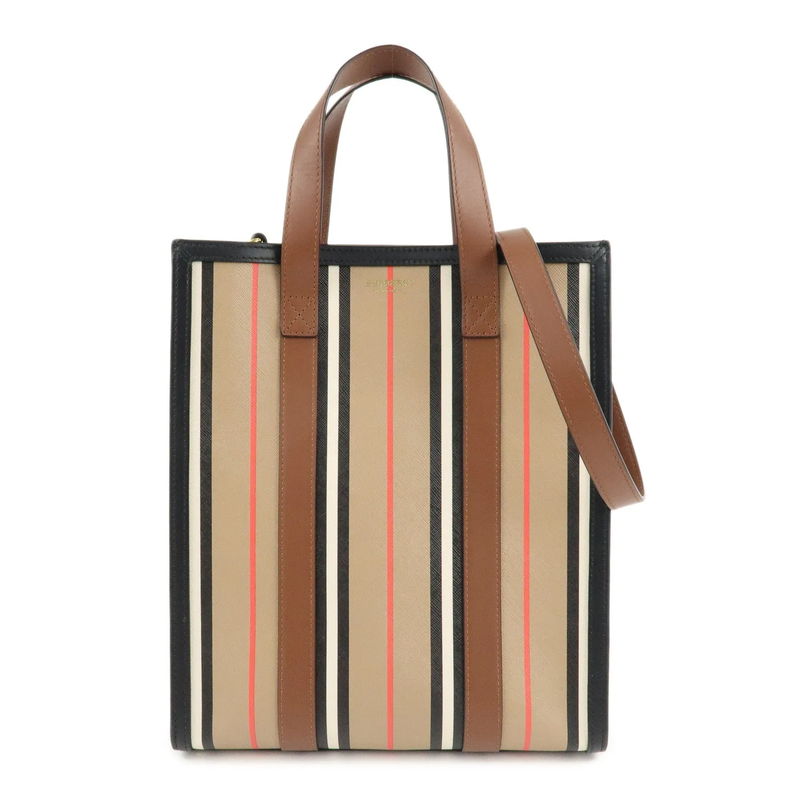 BURBERRY PVC Leather Icon Stripe 2Way Tote Bag Hand Bag Used