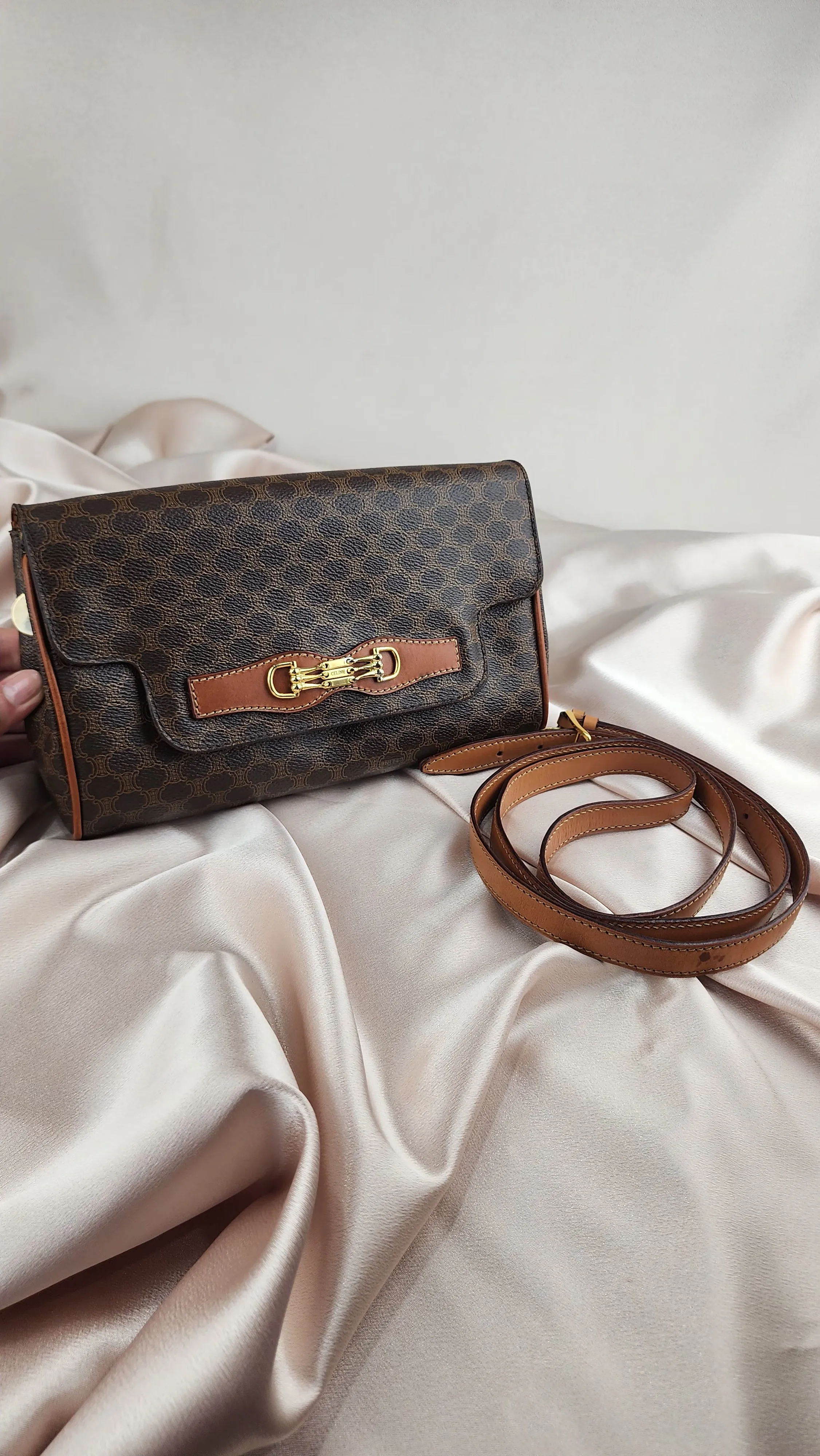 Celine Brown Macadam Canvas Crossbody Bag - 911