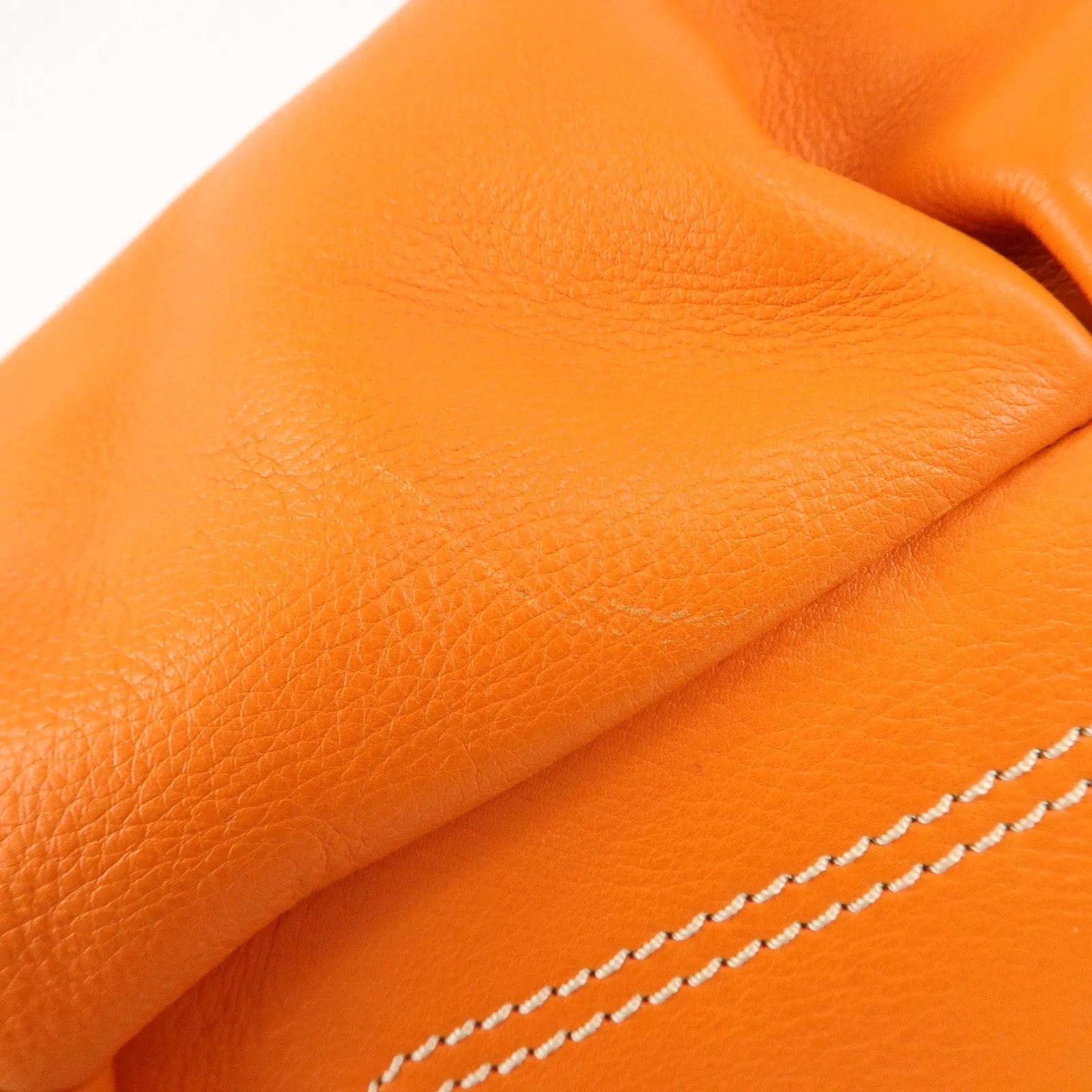 CELINE Leather Shoulder Bag Hand Bag Orange Silver HDW Used