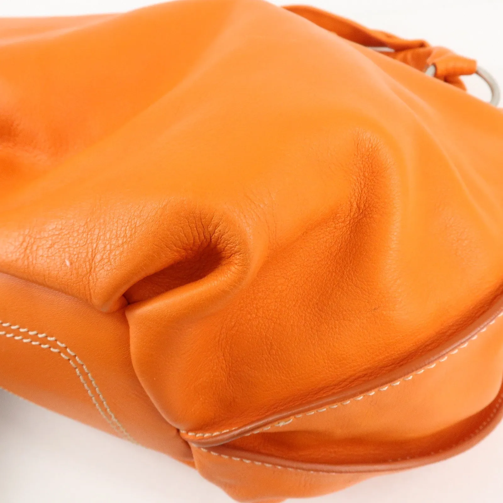CELINE Leather Shoulder Bag Hand Bag Orange Silver HDW Used