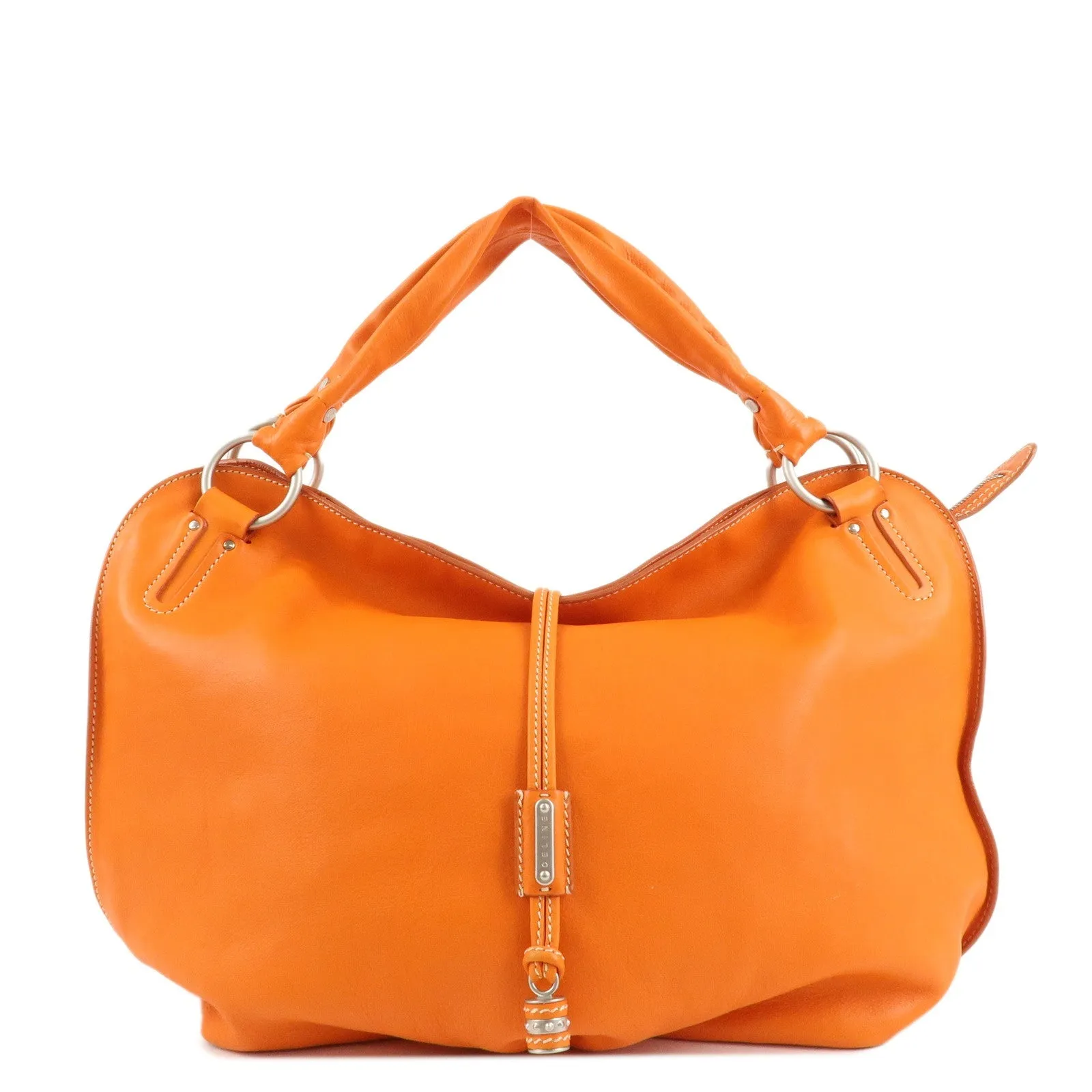 CELINE Leather Shoulder Bag Hand Bag Orange Silver HDW Used