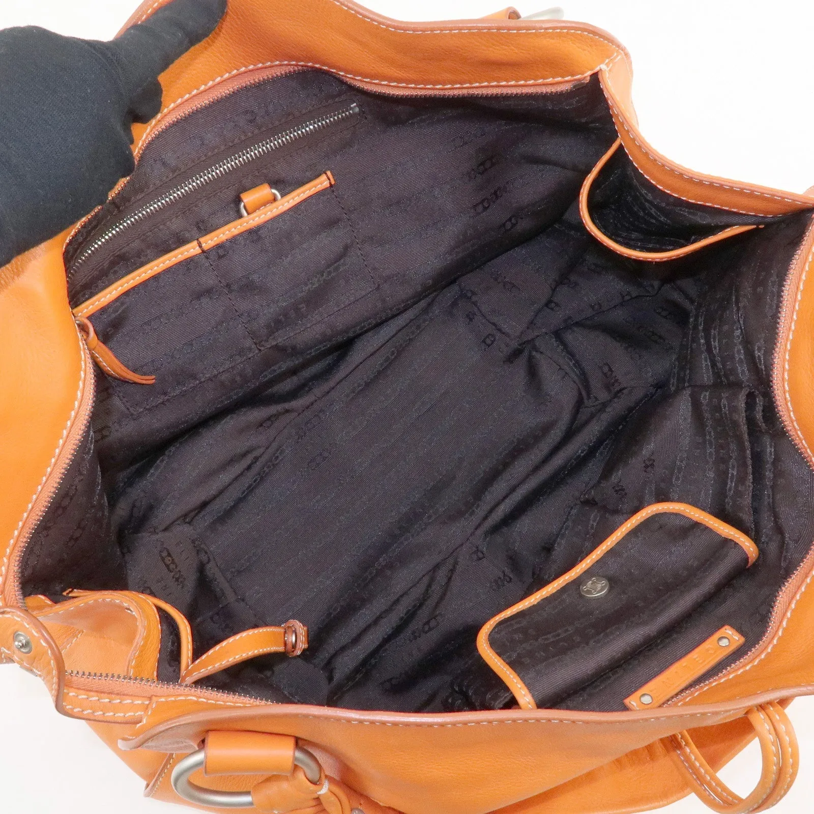CELINE Leather Shoulder Bag Hand Bag Orange Silver HDW Used