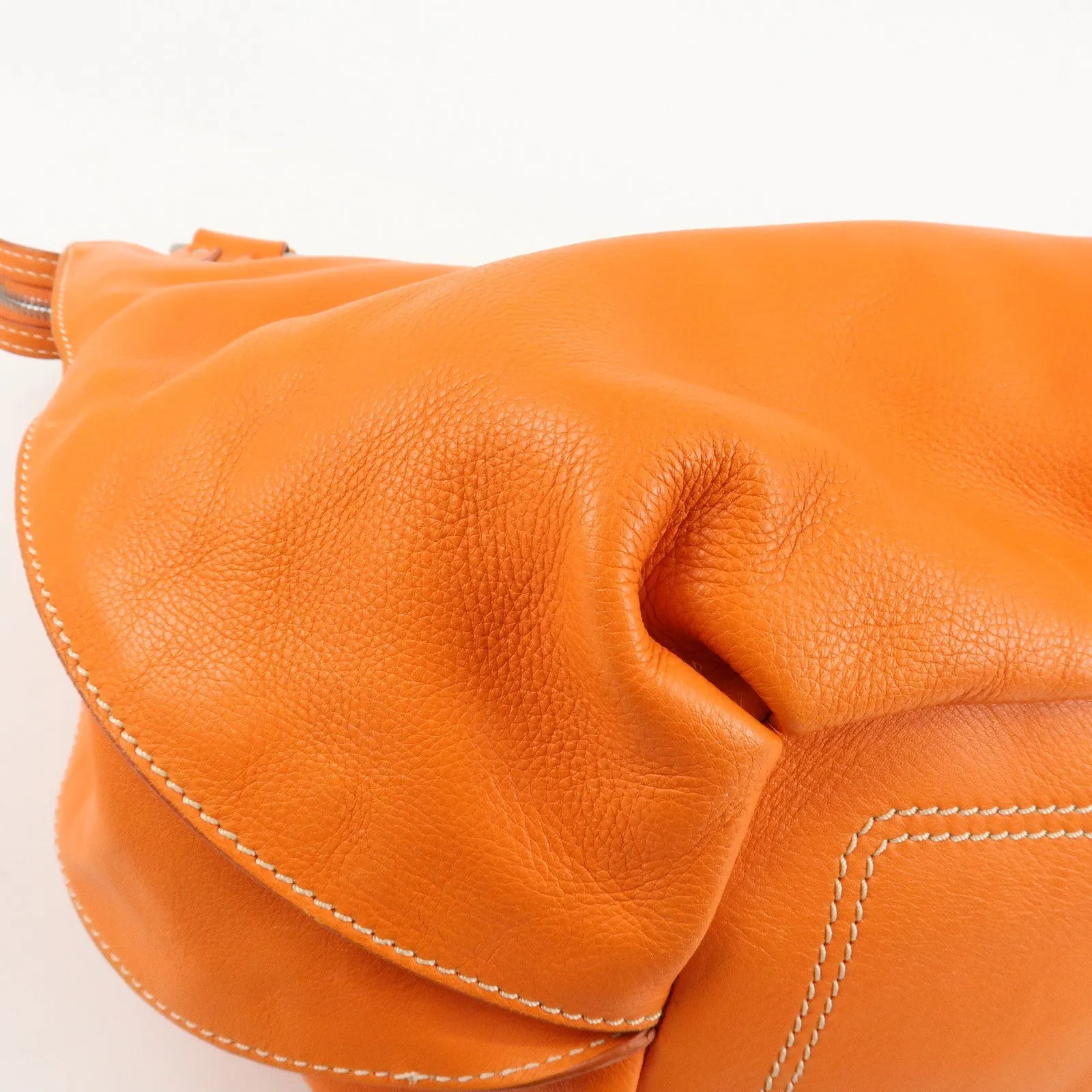CELINE Leather Shoulder Bag Hand Bag Orange Silver HDW Used