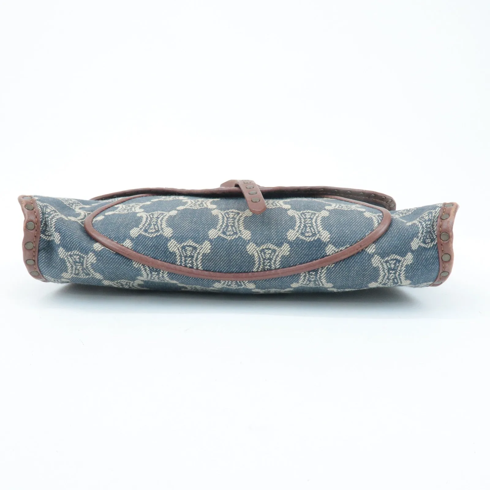 CELINE Macadam Denim Leather Shoulder Bag Blue Brown Used